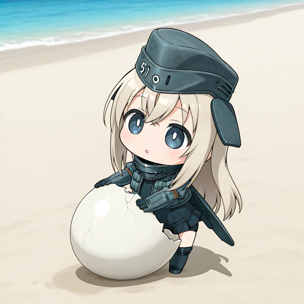 <lora:å­µå:1> chibi girl in hatched egg, beach side <lora:XL_Ill_kancolle-u511(pump)-t2:0.7> u-511\(pump\)