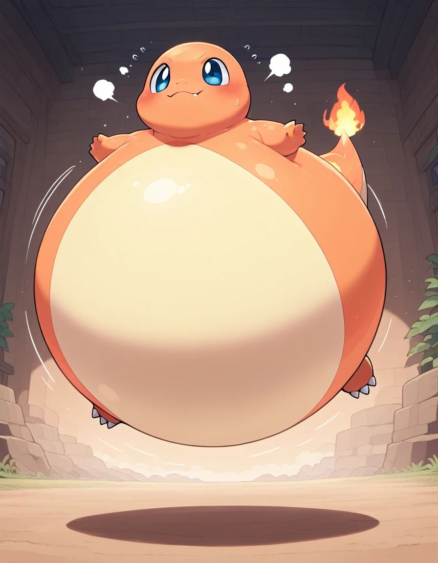 masterpiece, best quality, amazing quality, no humans, charmander, :i, gigantic round body, spread limbs,