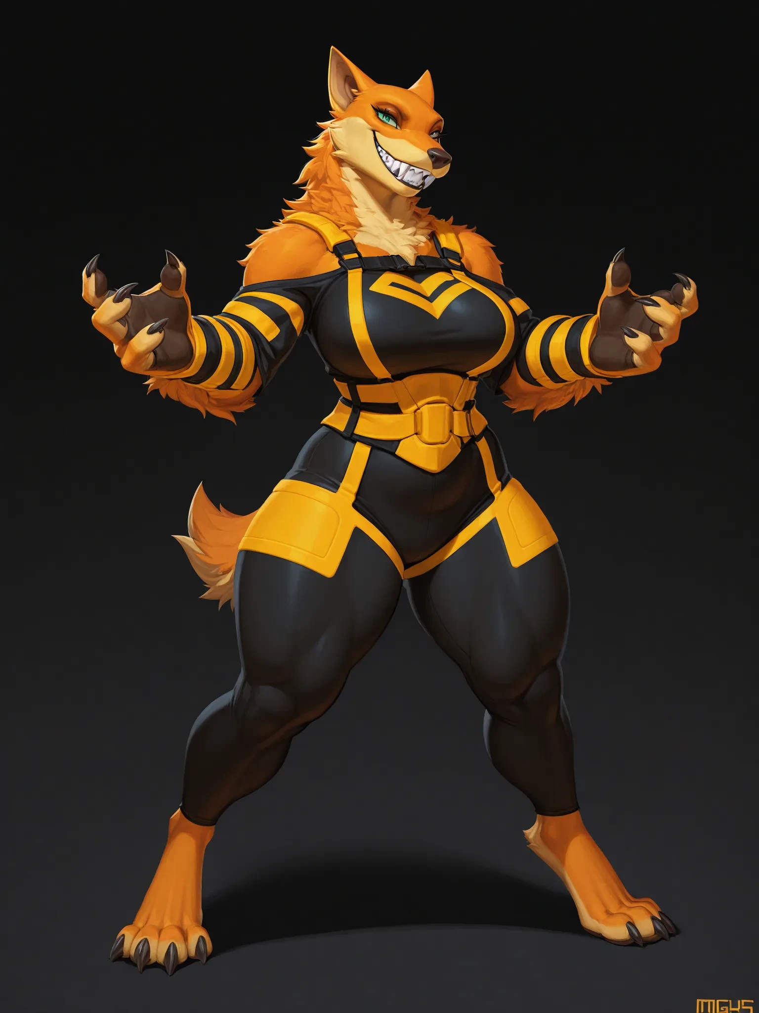 1 girl, extremely long hair, solo, ((muscular)), veins, black hair, yellow eyes, blushing, thick thighs, pale skin, strong, veins, abs, big thighs, huge breasts, navel, standing, angry, tight pants, tight shirt