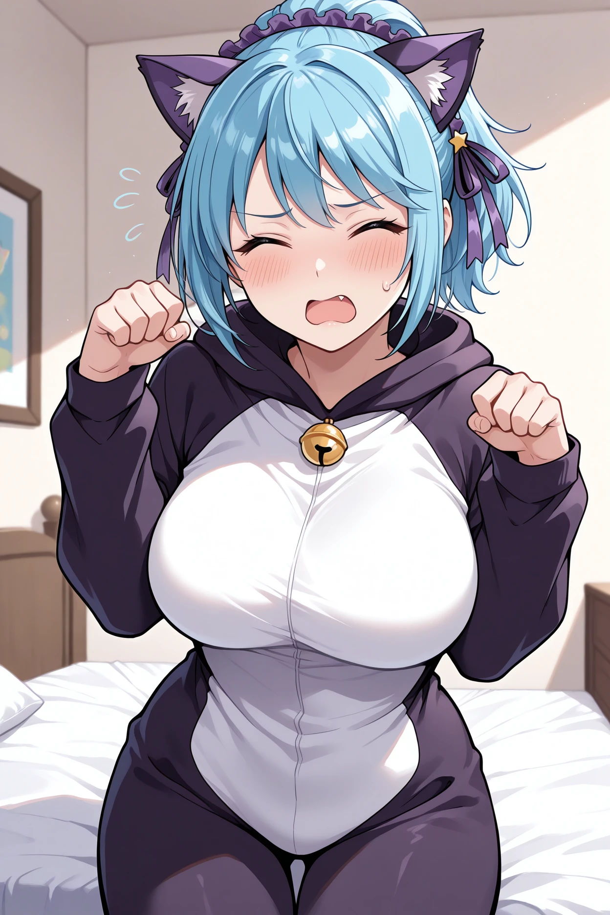 1girls bed bedroom big breasts blue hair dick drool drool string drooling female freckles green eyes leg grab sex vaginal penetration vaginal sex