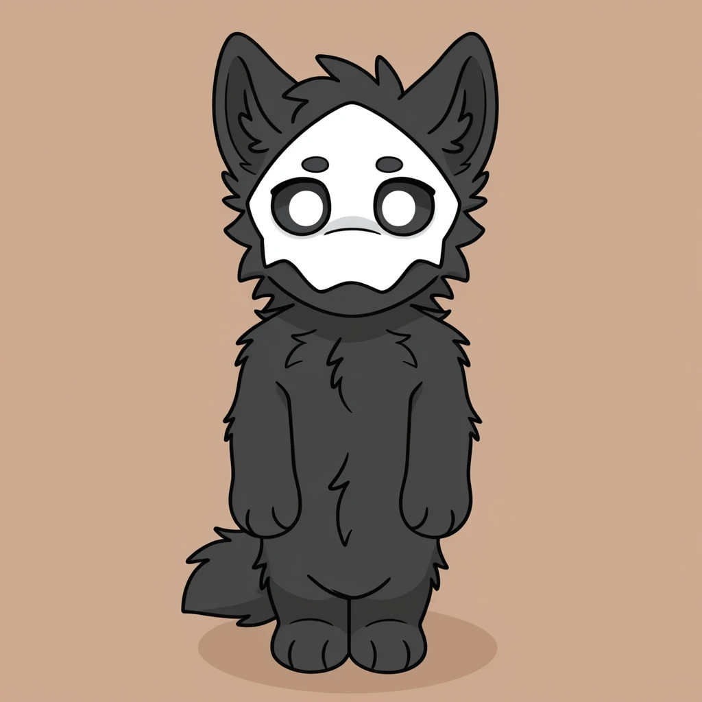 mikus-concept, standing, full body, looking at view, <lora:elgato-v1-10:1.3>, cute, simple background, BREAK<lora:puro-il>, mikus-puro, white mask, black fur, white eyes