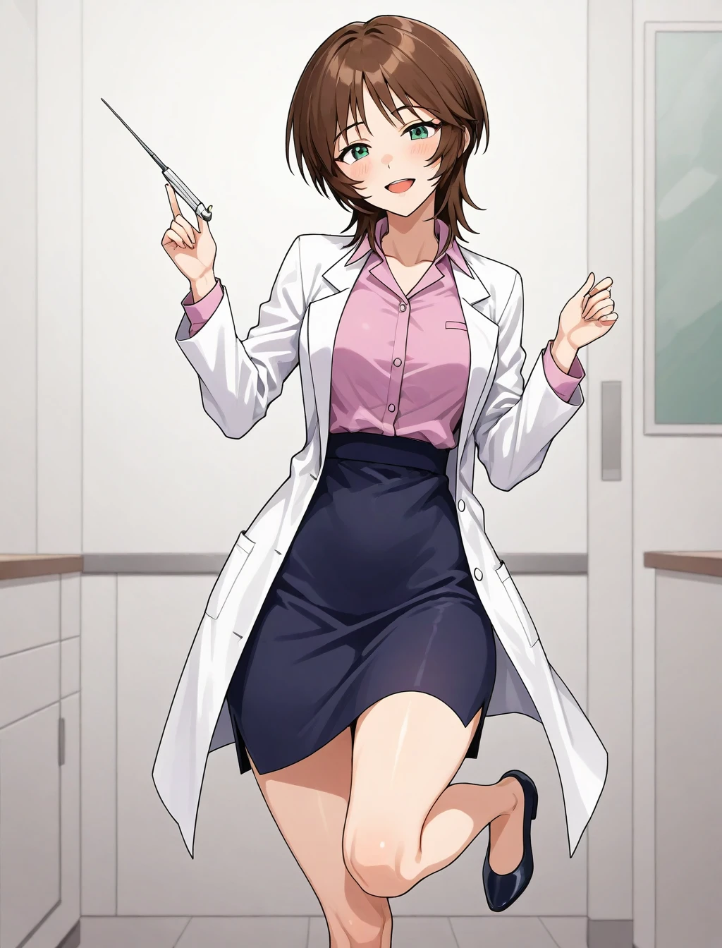 <lora:ikari_yui_XL_illustrious-noob_v1:1> ikari yui, scientist,standing on one leg,, best quality, masterpiece, high quality,newest, absurdres, highres,incredibly absurdres ,<lora:NoobV065sHyperDmd:1>