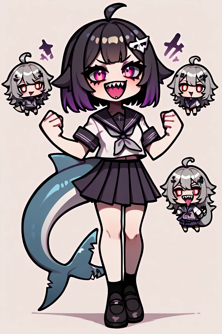 1girl,shark tail,sharp teeth,(virtual youtuber), chibi,full body,school uniform
gothic_glittercore