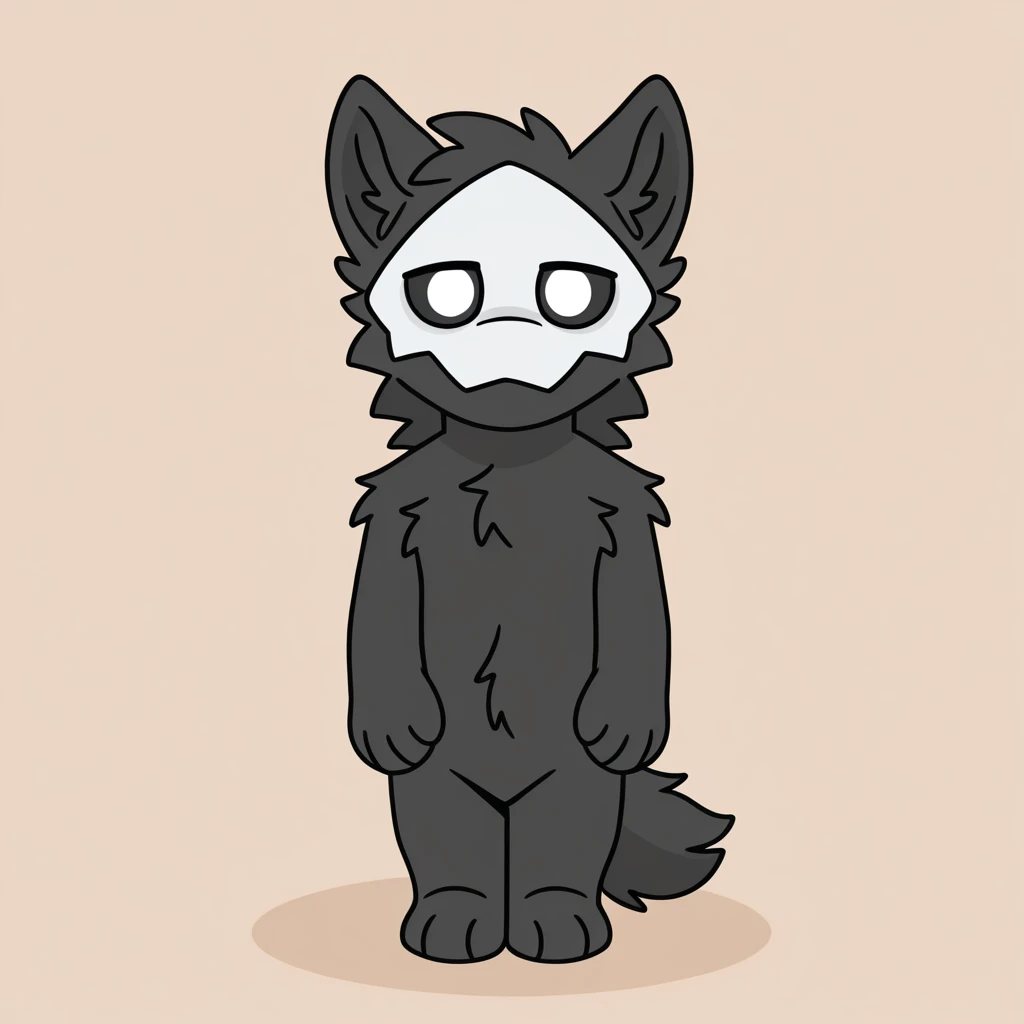 mikus-concept, standing, full body, looking at view, <lora:elgato-v1-10:1.3>, cute, simple background, BREAK<lora:puro-il>, mikus-puro, white mask, black fur, white eyes