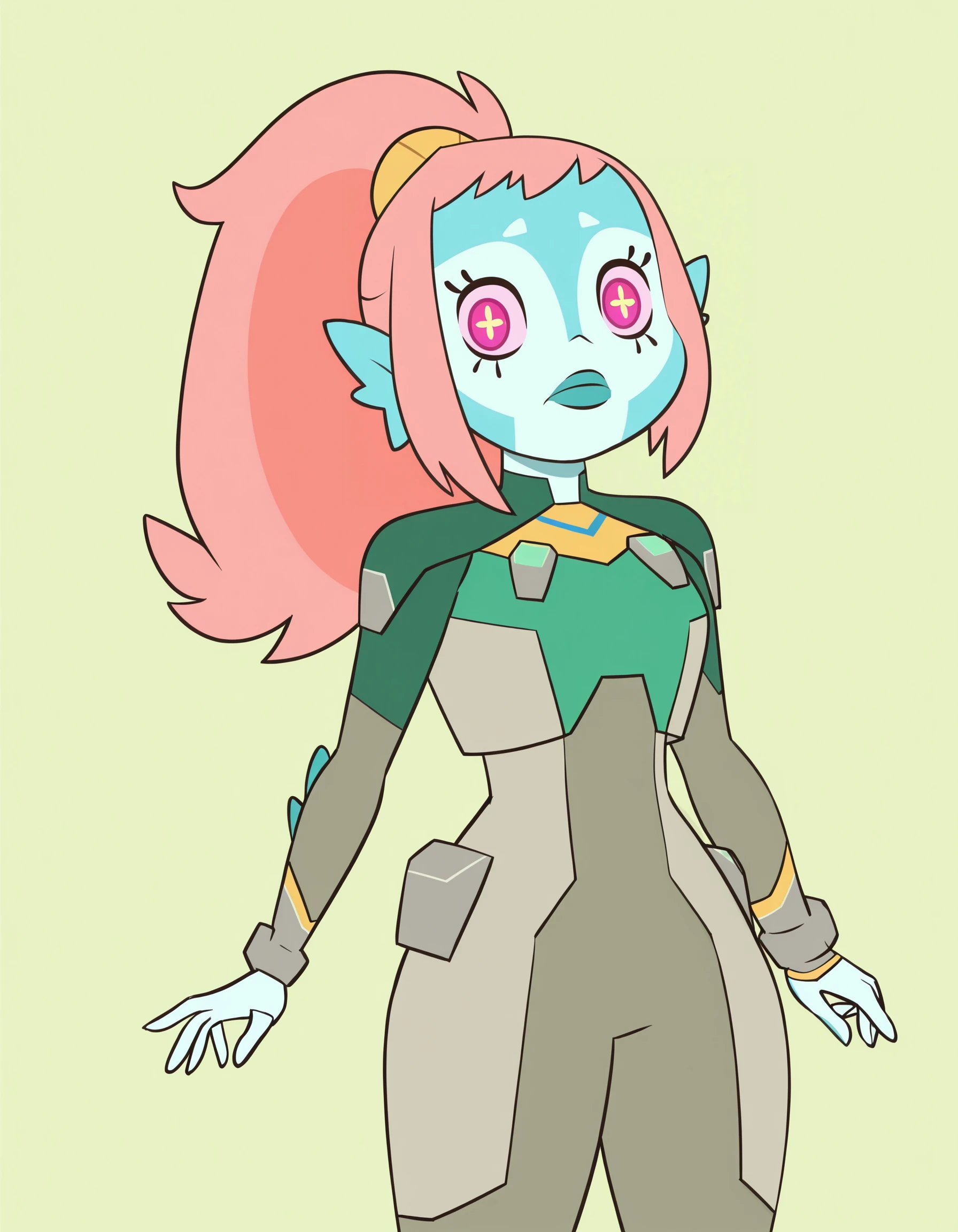((masterpiece,best quality)), absurdres,
<lora:mira_nova_v1-10:0.8>, mira_nova, orange hair, blue skin, looking at viewer,