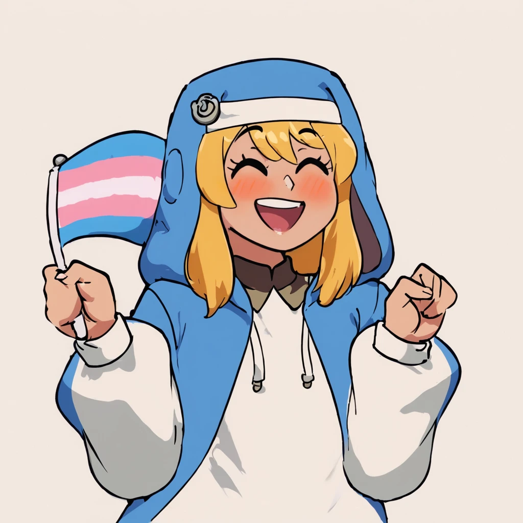 Holding a trans flag | LoraLuna v3