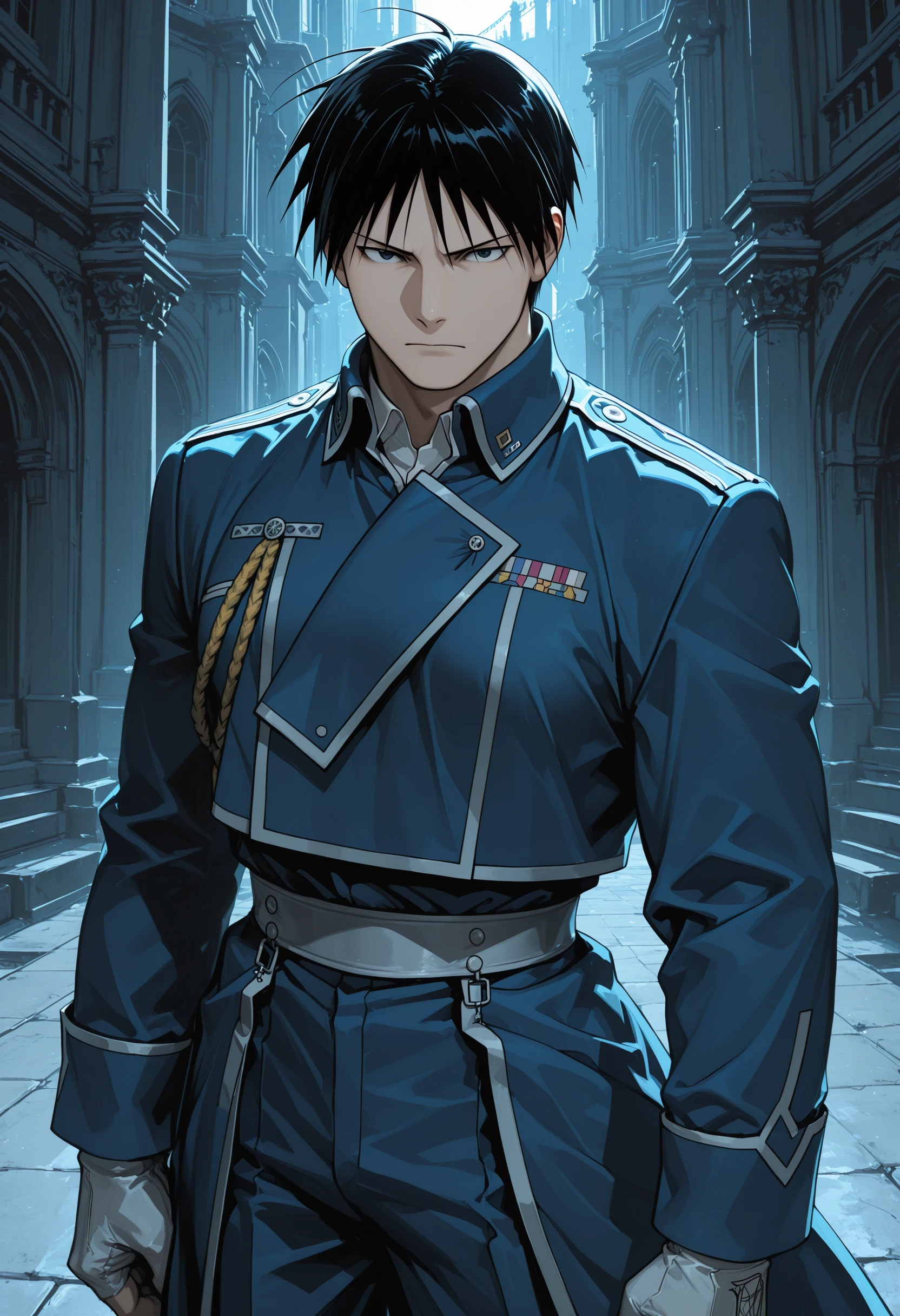masterpiece, best quality, newest, absurdres, highres,
roy mustang,
asymmetrical and off-center.