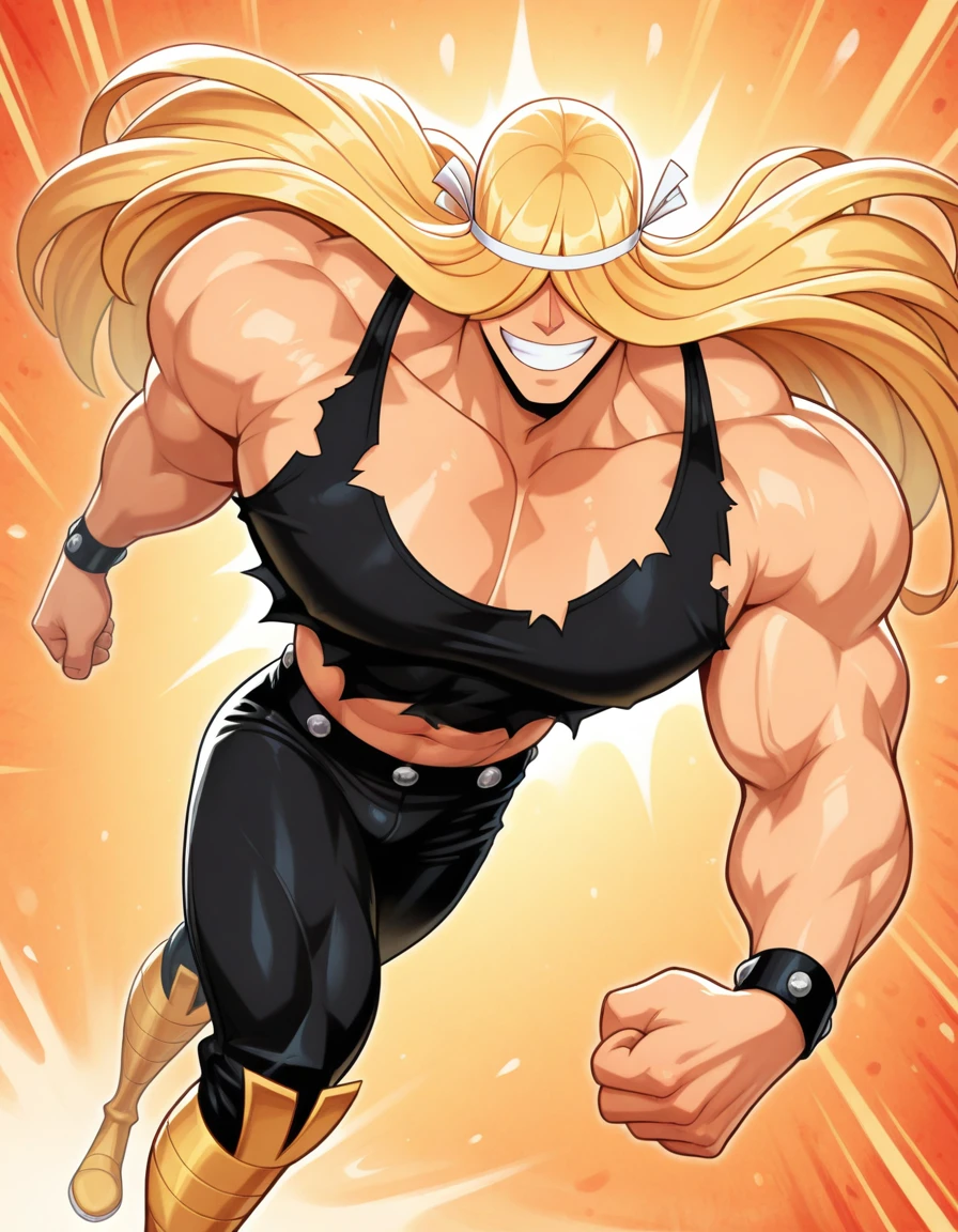 Male , anthro, white equine, unicorn, Muscular, femboy, blonde hair, solo, thin waist, thick thighs, round ass, hourglass figure, pink thong, big bulge, high heels, soft chest, weak body, tall, smile, long hair, looking back at viewer