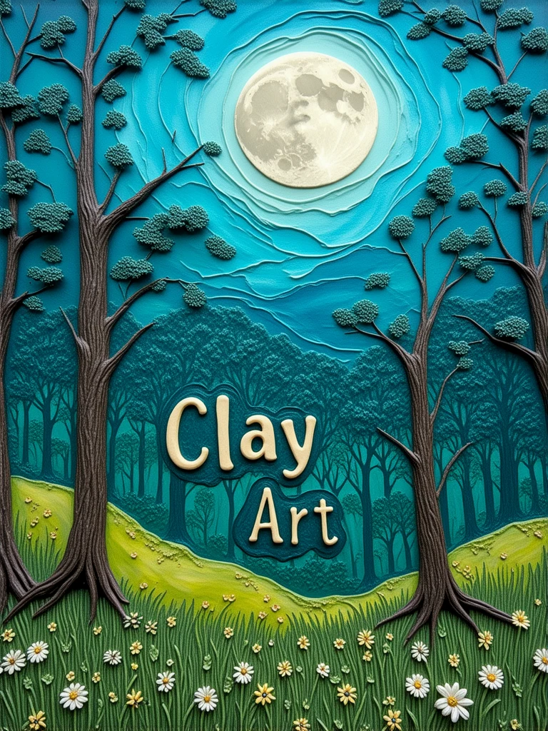 Clay art. 

Clay words over a country forest scene with the moon rising. (Text: "Clay Art").

clyartCE_style