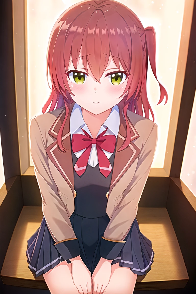 masterpiece, high quality, 1girl, kita ikuyo, seiren uniform, sitting