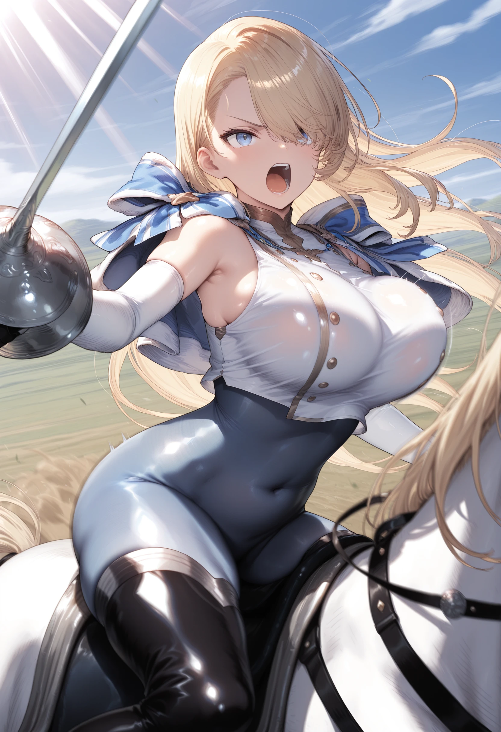 masterpiece, best quality, high definition images, atmospheric perspective, expressive eyes, perfect face, ultra detailed, solo, 1mature seductive woman laying down, female knight, looking panic, blond long hair, hair ribbon, armour, cleavage, miniskirt, flip-up skirt, panties, thighs, over knee socks, high boots, serious expression, from below, lots of tentacles swarming,