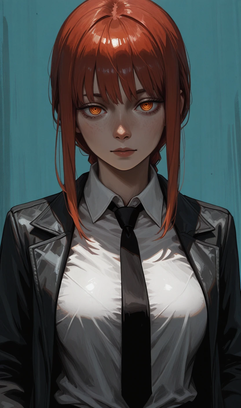 (masterpiece,best quality,amazing quality:1.2),very aesthetic,absurdres,highres,newest,ray tracing,attentive, 8k, original, <lora:dark:0.6>, solo, looking at viewer, makima \(chainsaw man\), ringed eyes, <lora:Disco_Elysium_style:1>, disco_elysium, painterly, disco_elysium_style,