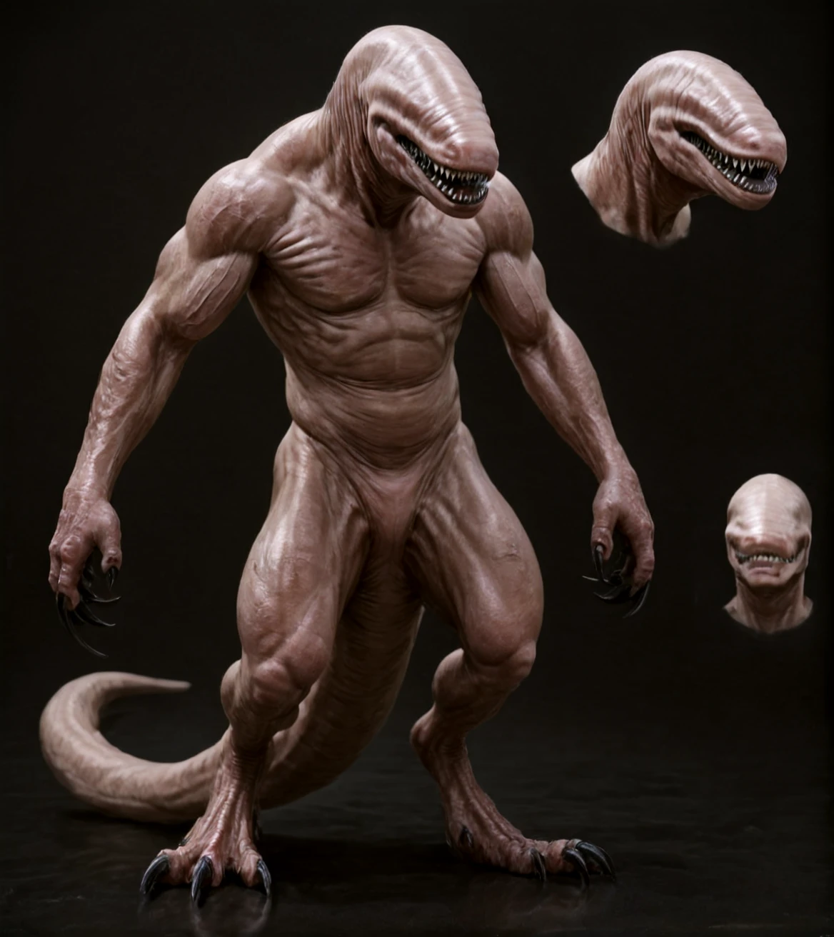 real e621, photorealistic, masterpiece, extreme realism, hyper-realistic, extreme detail, character sheet,
BREAK
solo focus, drep: 1.1, sharp teeth,
BREAK
rough skin, detailed skin, wrinkled skin, calloused skin,
BREAK
dark background, standing,
BREAK
<lora:Drep_Unrefined:1>