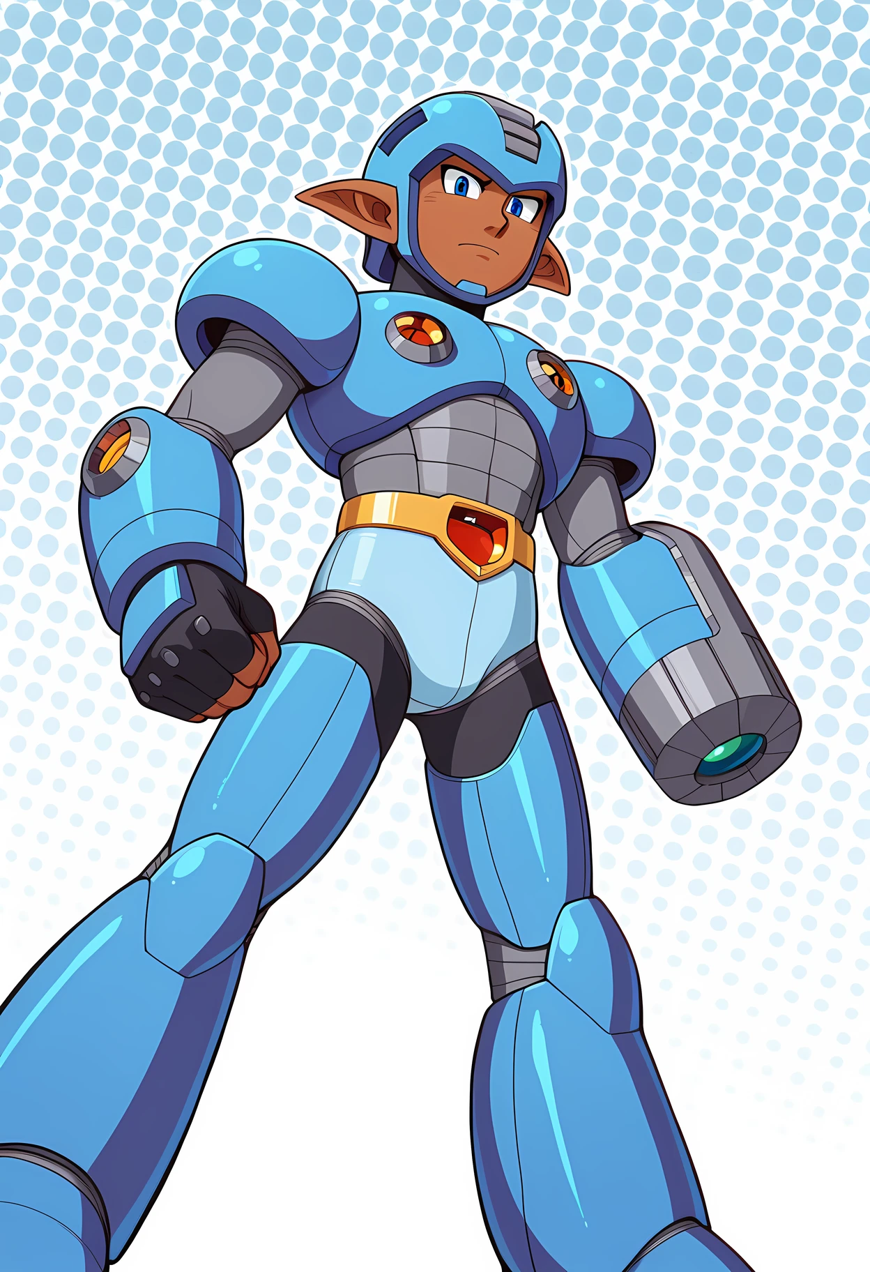 masterpiece, best quality, amazing quality, dutch angle, abstract background, BREAK
robotmaster, armor, android, robot, helmet, BREAK
1boy, solo, male focus, khris_camel, dark skin, blue eyes, pointed ears, arm cannon, BREAK
<lora:cfg_scale_boost:.6> <lora:Robot_Master_-_Mega_Man_-_ILXL:1.0> <lora:Khristofer_Camel_-_ILXL:0.7>