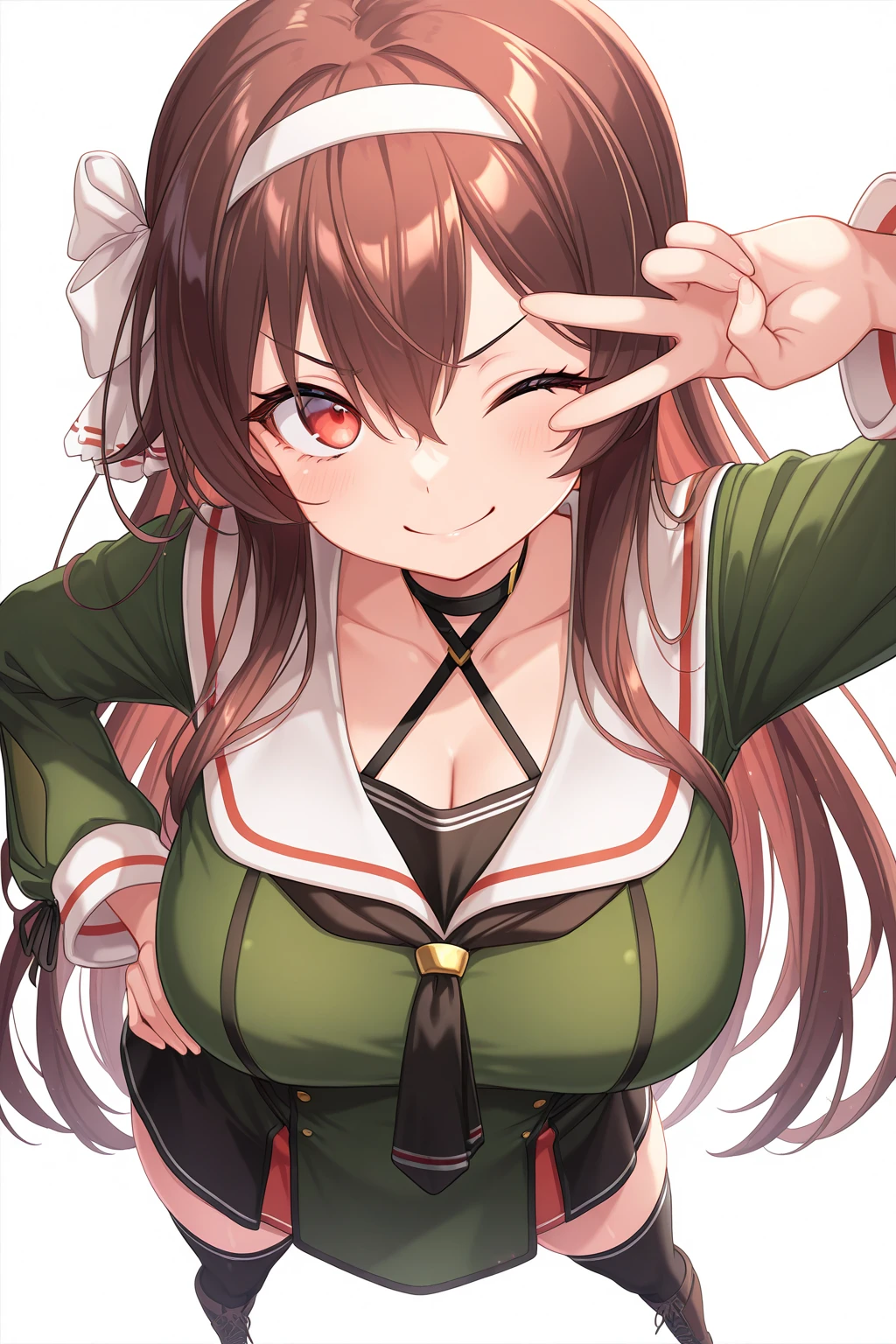 Super detailed、bare breasts,(Army clothing leotard),salute,bare breast,gigantic breast,showing face,smile