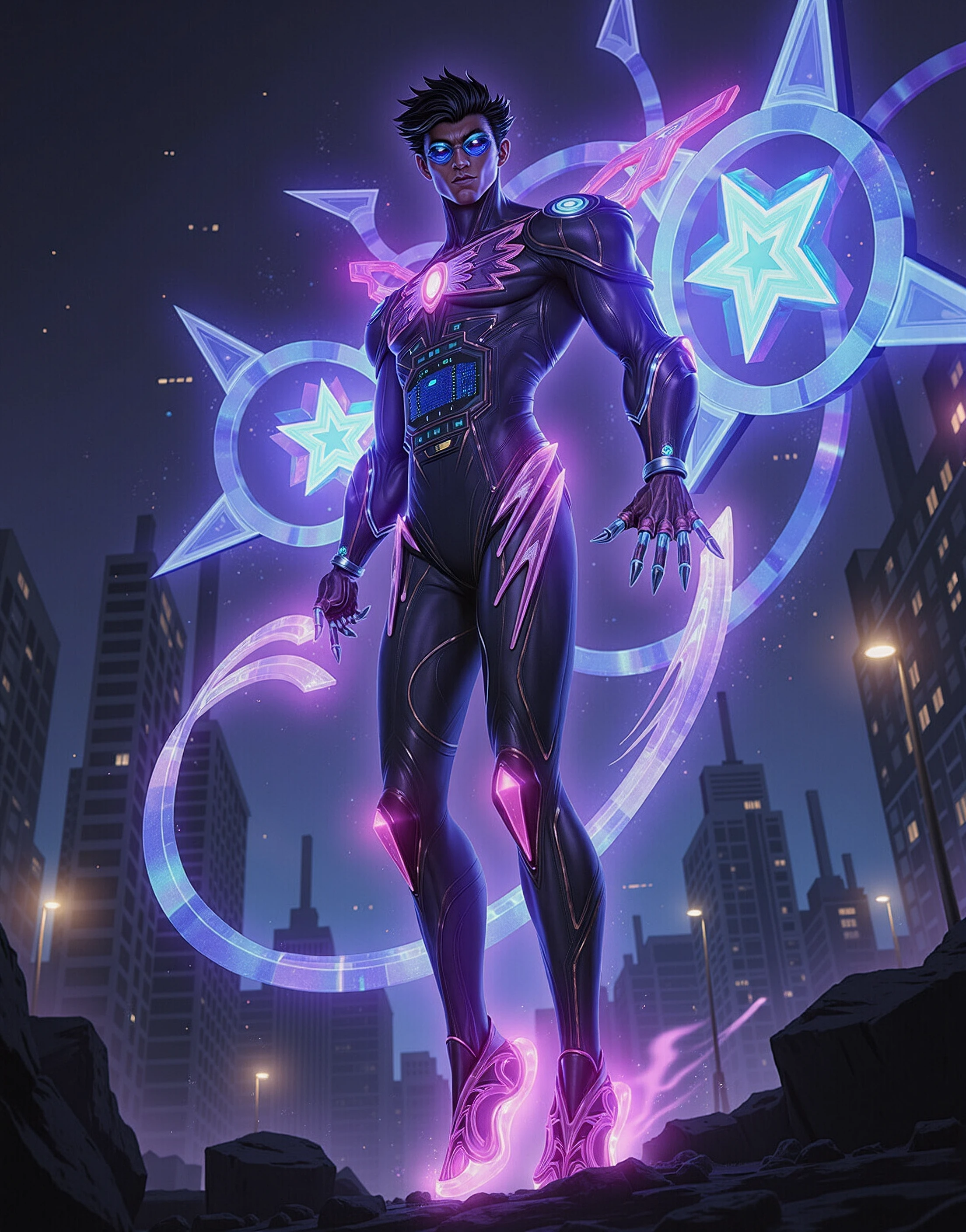 black man with tron purple, moon