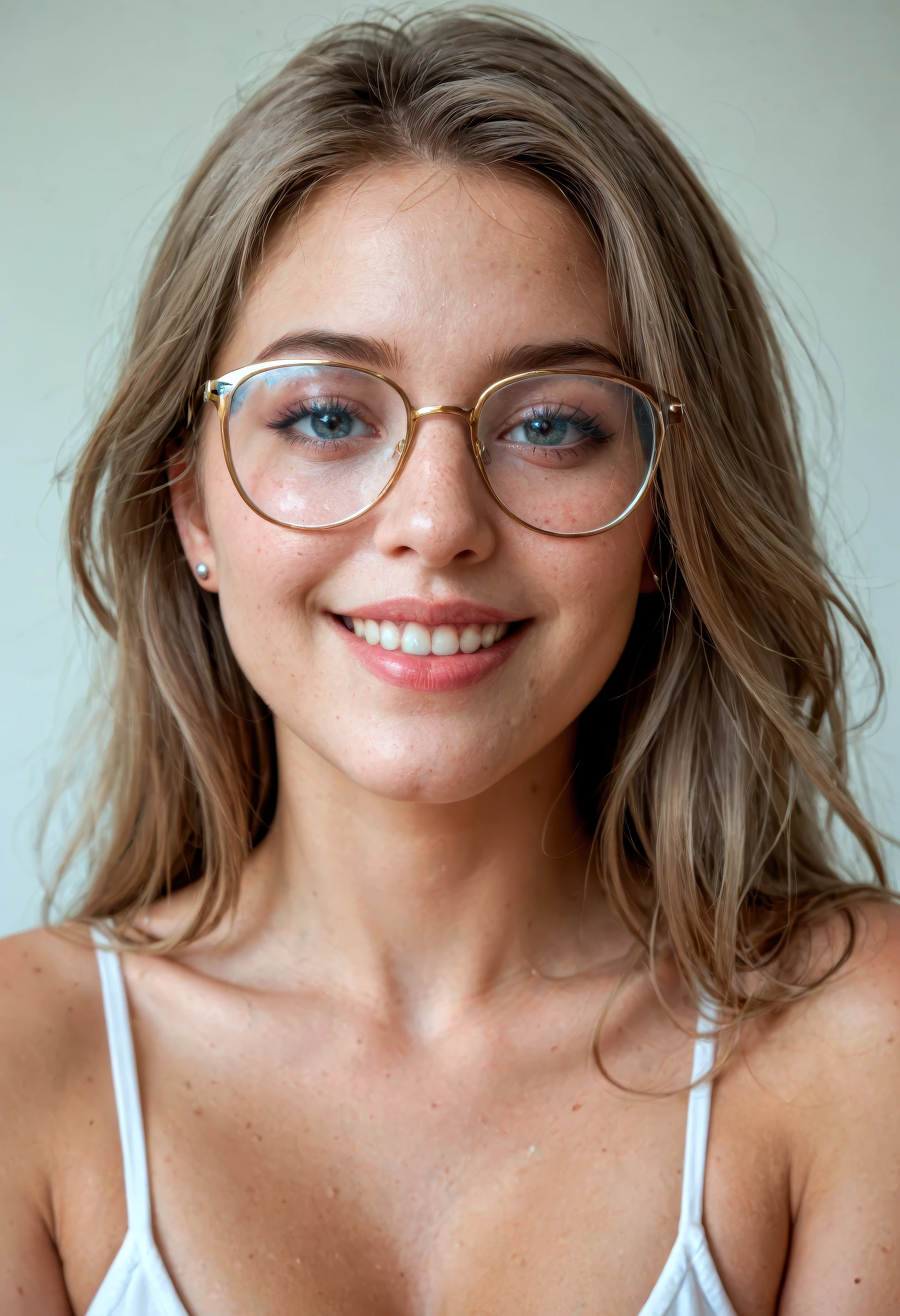 score_9, score_8_up, score_7_up, beautiful girl next door, dirty blonde hair, cute grin, glasses, baggy clothes, RAW candid cinema, 16mm, color graded portra 400 film, remarkable color, ultra realistic, textured skin, remarkable detailed pupils, realistic dull skin noise, visible skin detail, skin fuzz, dry skin, shot with cinematic camera