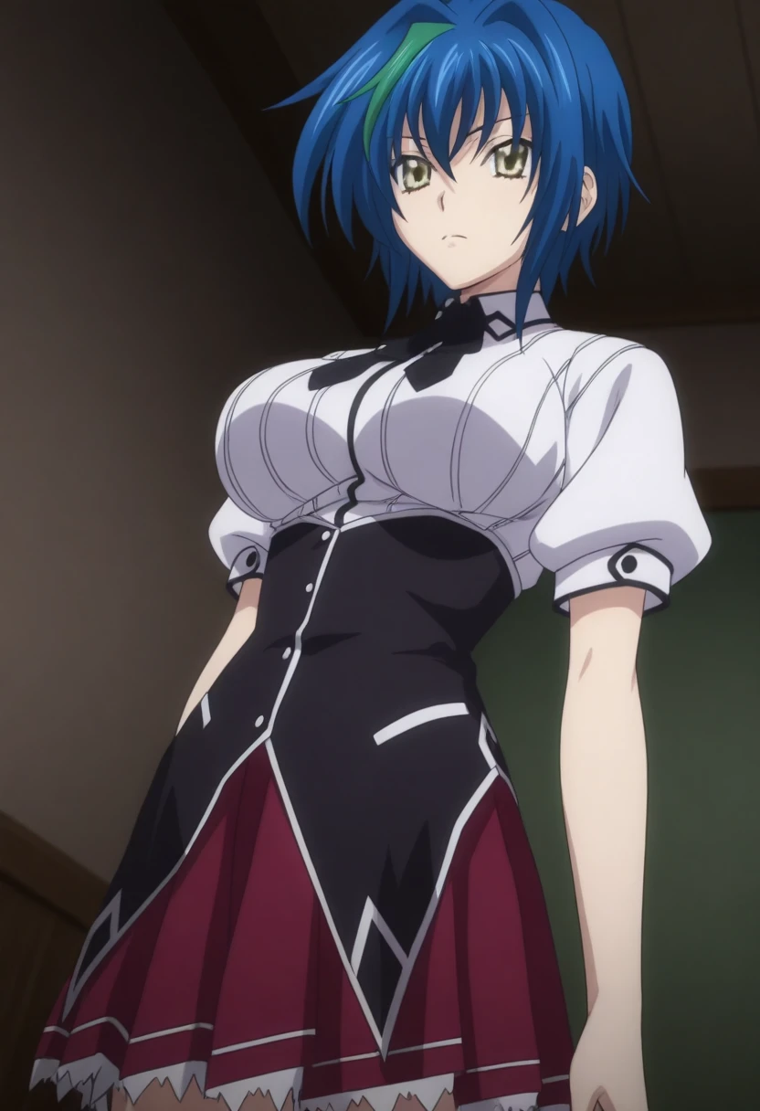 ((Marl、Horse ear headband、fake horse ears)）、（lightly dressed、Valley、full body Esbian、Beautiful legs)、（Tokyo Ghoul、Kirishima Tosho、short-cut、Blue hair color、cyber cityscape）、1girl in、​master piece、japanaese girl、absurderes、hight resolution、ultra-detailliert、depth of fields、​masterpiece、extremely details CG、3D Photography、3D background、Unity、8K、Hi-Res、top-quality、shadowy、foco nítido、pale-skinned、A detailed eye、blurry backround、dynamic ungle、Exaggeration of gloss、best super feat、a closed mouth、Look at viewers、cute smile face、Red cheeks、Portraits of beautiful women drawn by Sui Ishida&#39;painting of a、superclear