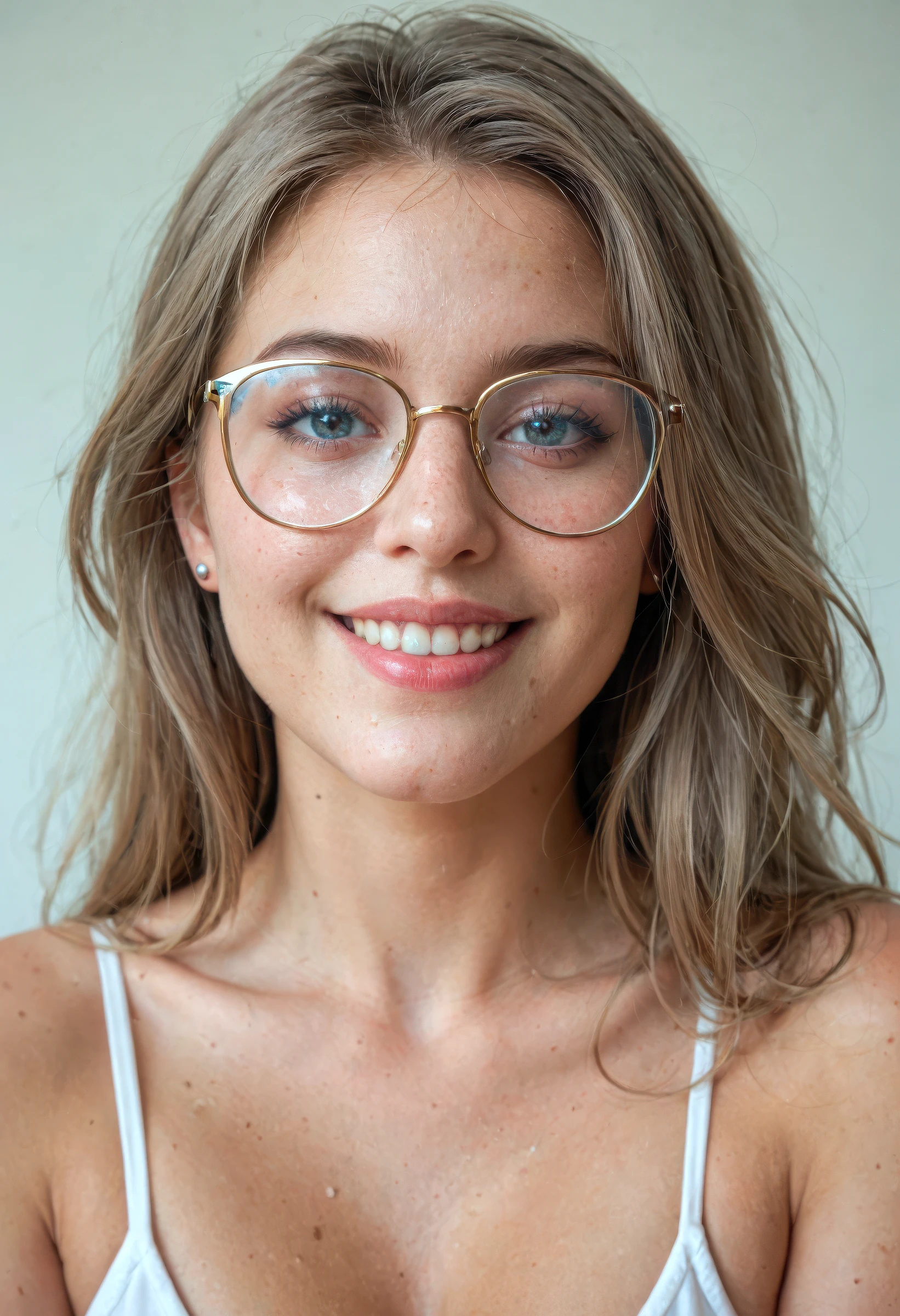 score_9, score_8_up, score_7_up, beautiful girl next door, dirty blonde hair, cute grin, glasses, baggy clothes, RAW candid cinema, 16mm, color graded portra 400 film, remarkable color, ultra realistic, textured skin, remarkable detailed pupils, realistic dull skin noise, visible skin detail, skin fuzz, dry skin, shot with cinematic camera