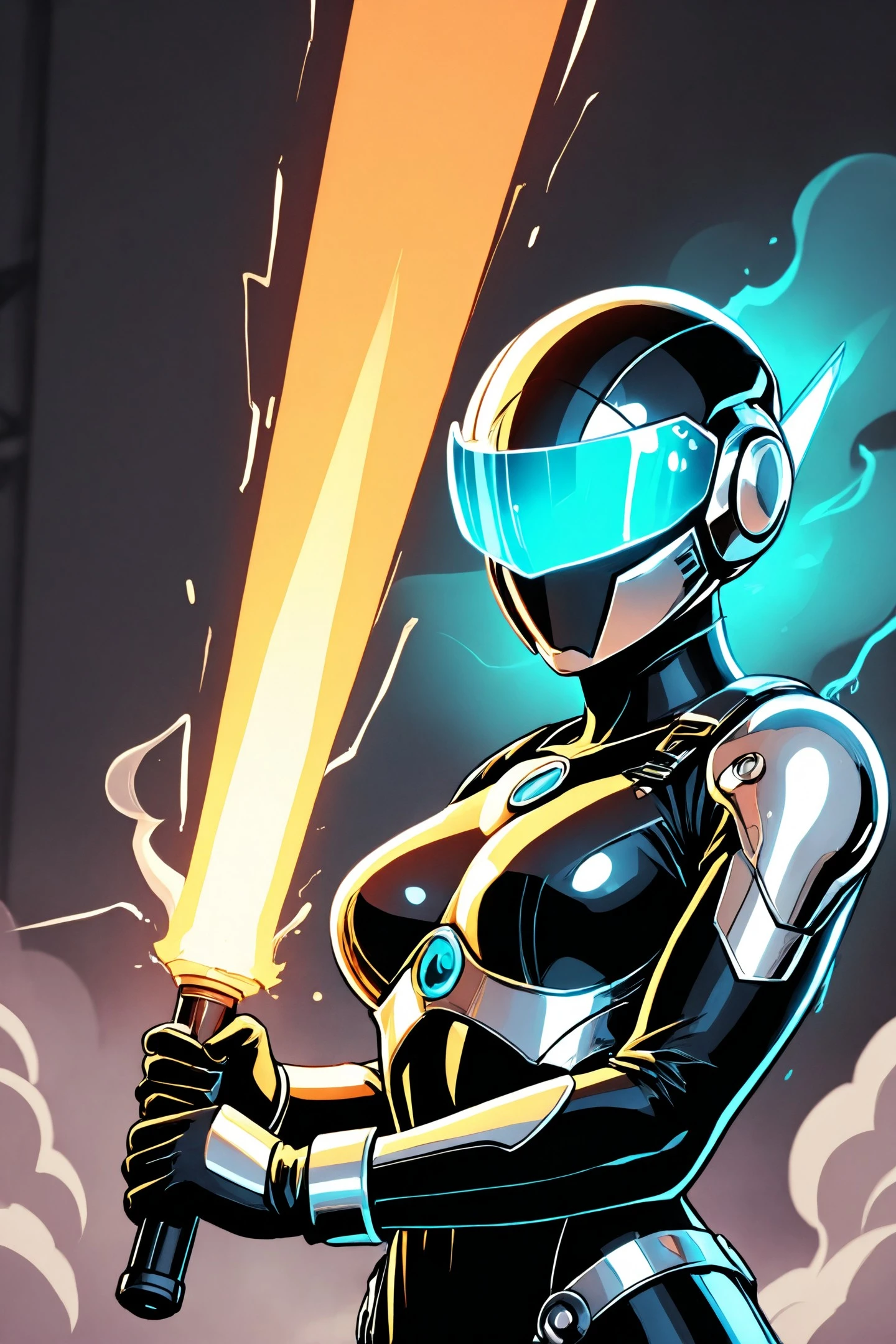 woman upper body riot frontliner, chrome visor cracked and bloodied, industrial harness armor over torn suit, wielding a hacked shock baton, smoke and warning sirens fill the neon-drenched protest square, naked,
Superior narrative, Meticulously rendered,