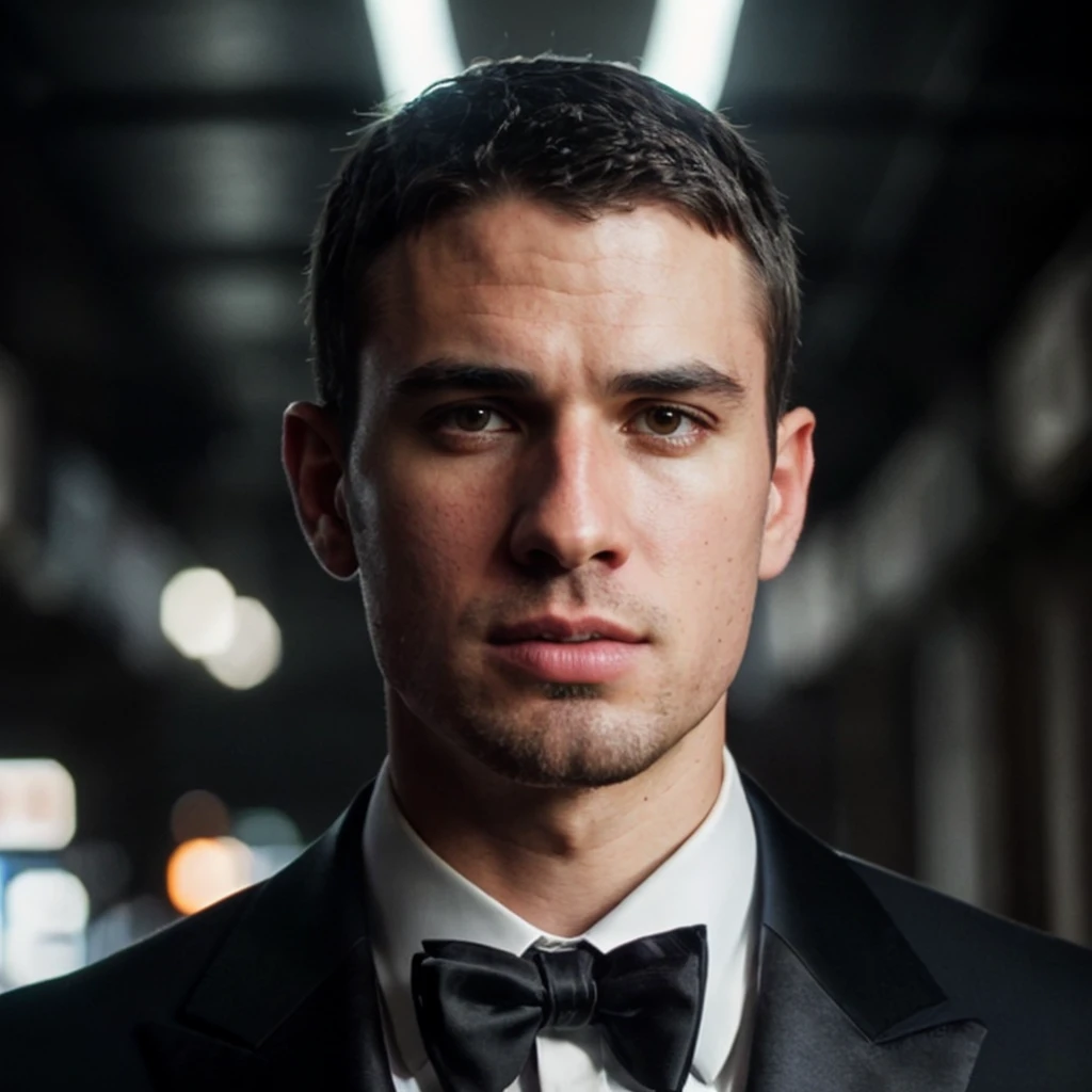 DSLR photo of anthutton person using a tuxedo.face portrait.in blade runner.daylight.professional photography.high resolution.detailed photo.RAW.still film.f/16.uhd.hdr.4k <lora:anthutton_59850:1>