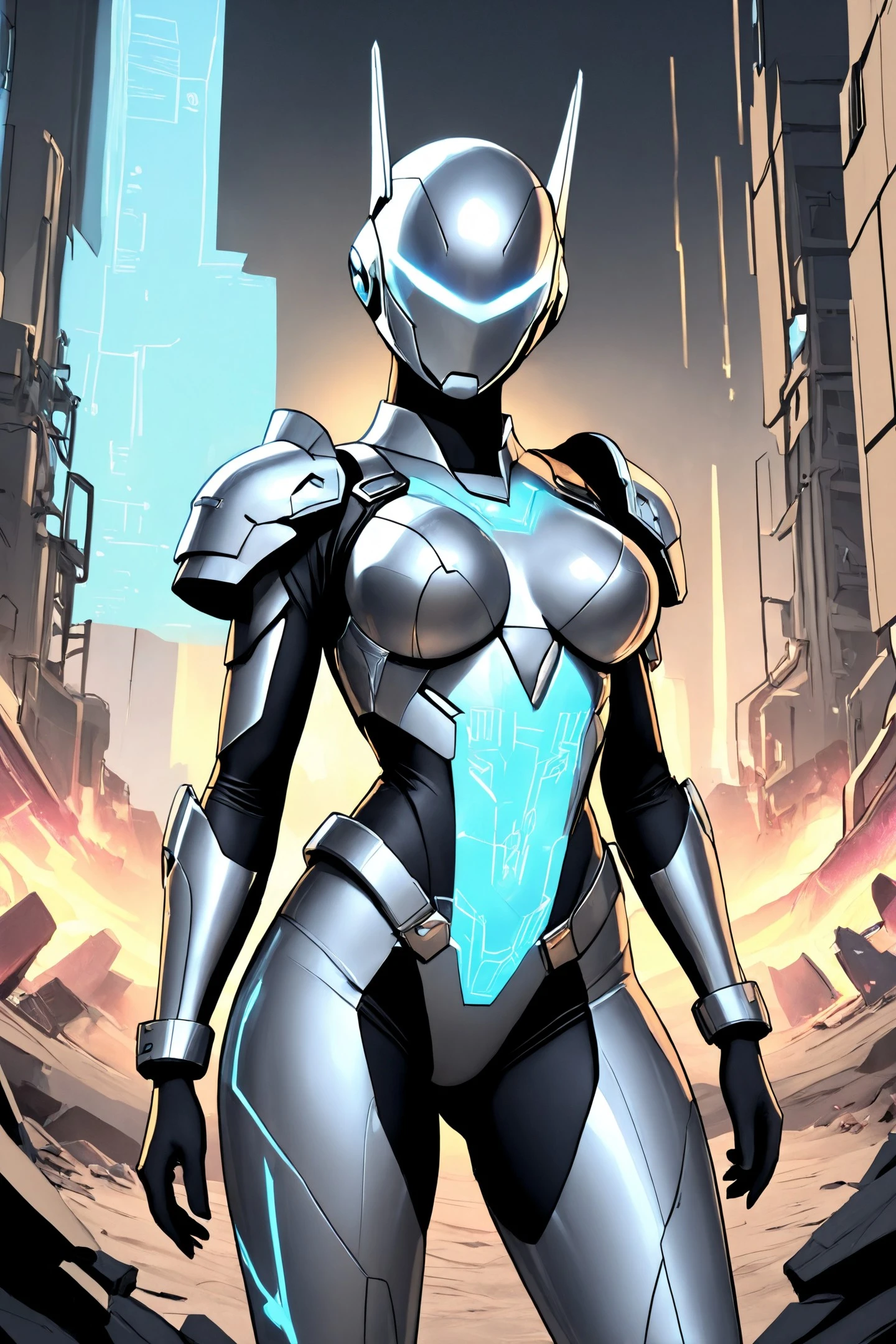 woman face close up DIY cyber soldier, asymmetrical armor scavenged from broken mechs, glowing circuitry grafted into skin, silver dreads tied in coils, standing inside a rebel scrapyard lit by salvaged screens, ,
Comprehensively detailed, Inimitably detailed,