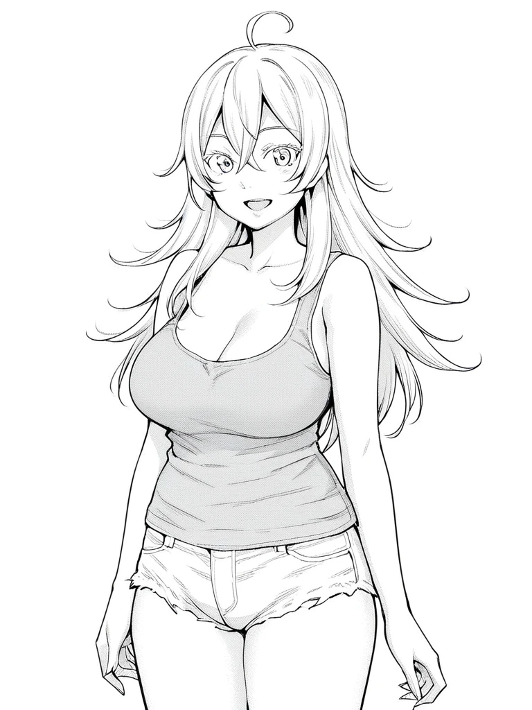 1 milf, ponytail hair, very big breasts, wearing glasses, smiling lewdly, blushing