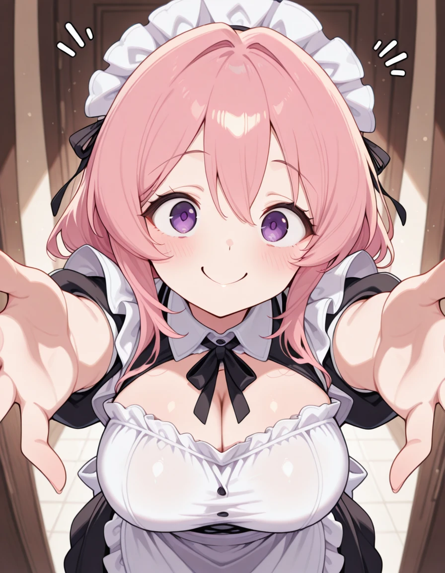 Girl with pink hair, long double-tailed hairstyle, ((small pink bushy eyebrows)), wearing ta clothing, , loli(Zankuro) drawing style by zankuro artist, Zancro style, image uploaded to R34, flirty smile, take a selfie, close-up, showing one breast outside the shirt, face very close to the camera, moan and drool) happy face wavy smile , showing pubis, in restaurant