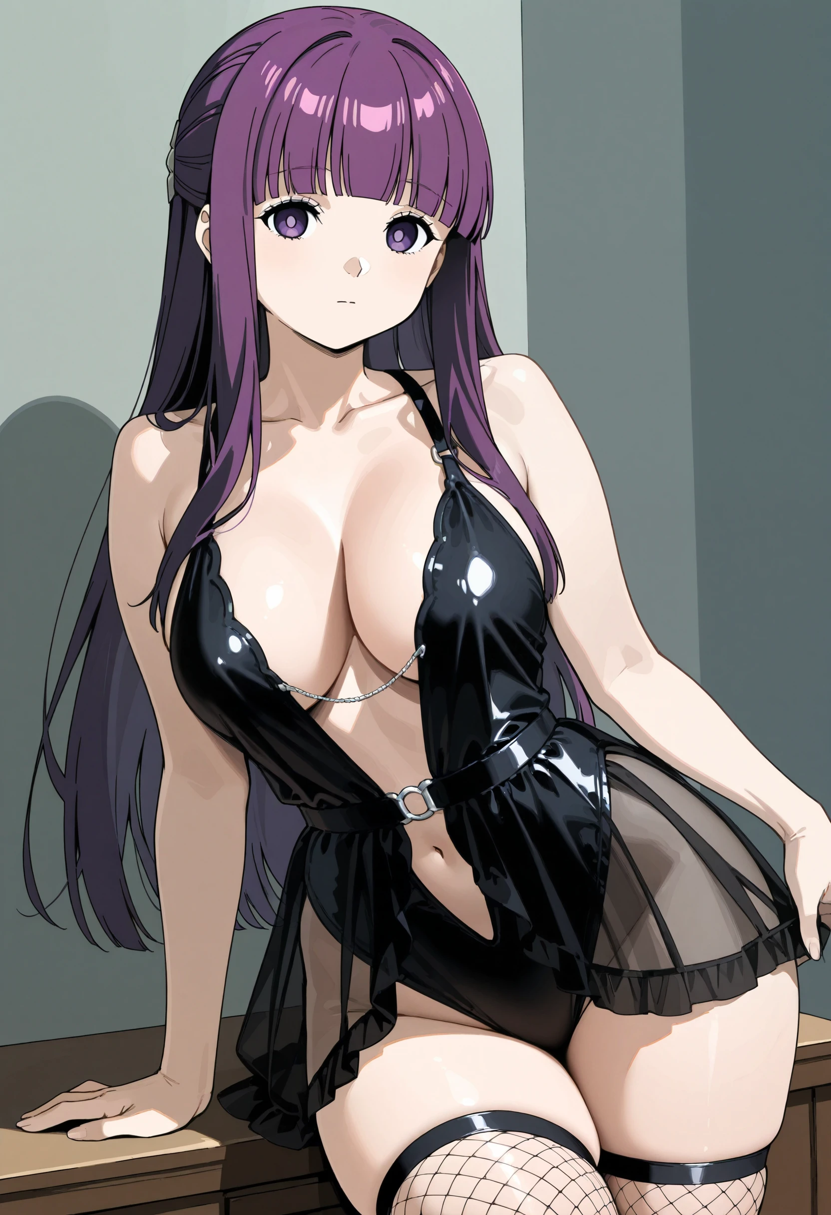 Plunging Neckline Leotard & Mesh Skirt Illust