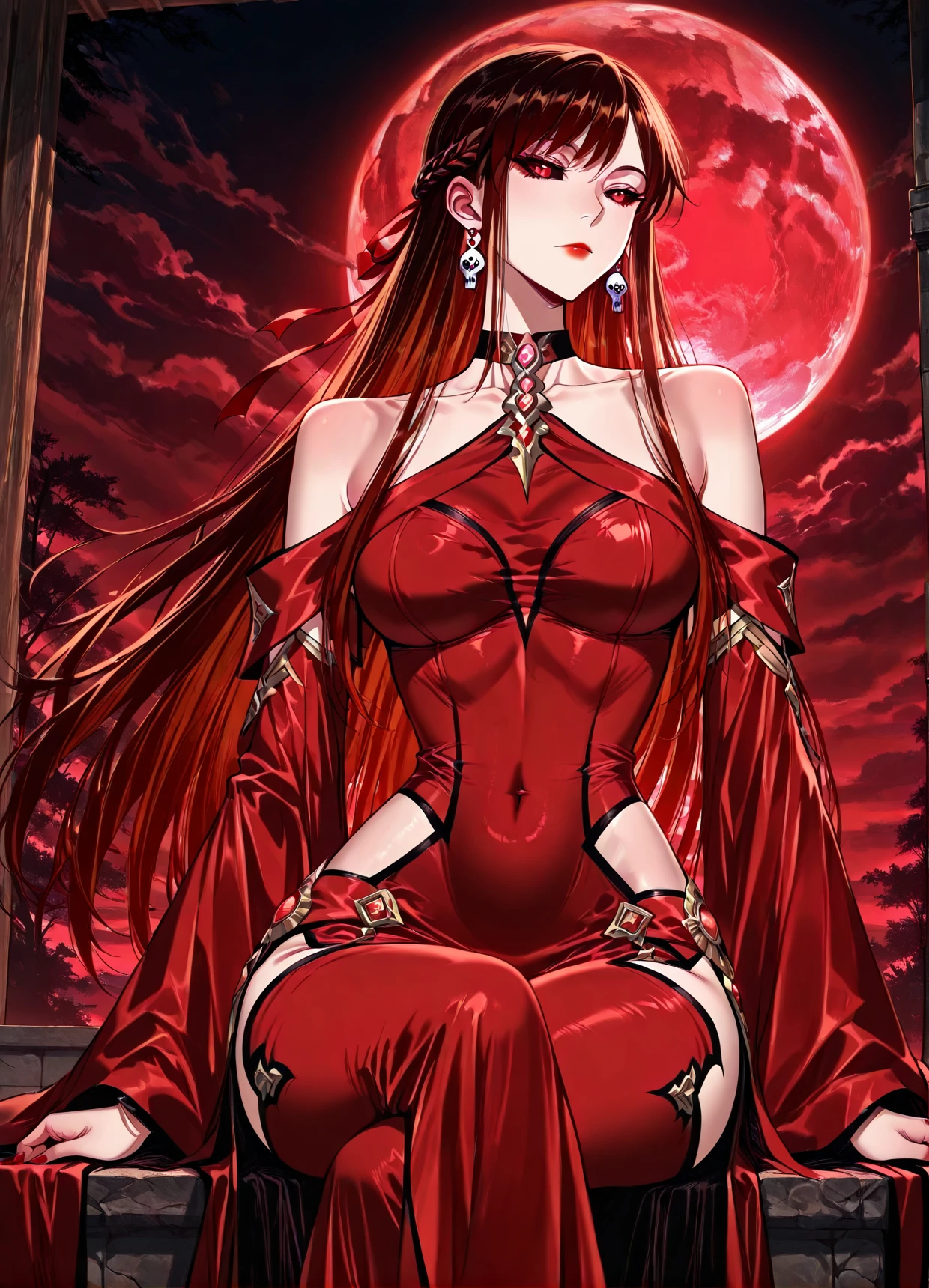 Close-up of a woman with red hair and a crown on her head, beautiful and elegant elf queen, succubus | Middle Ages, portrait of the elf queen, deviant art station CGSCOSIETY, beautiful and elegant demon queen, seductive elf princess knight, 2. 5d CGI anime fantasy artwork, fantasy art act, epic fantasy art style HD, chest close-up, complete full body photo, complement lower body, long legs, hips