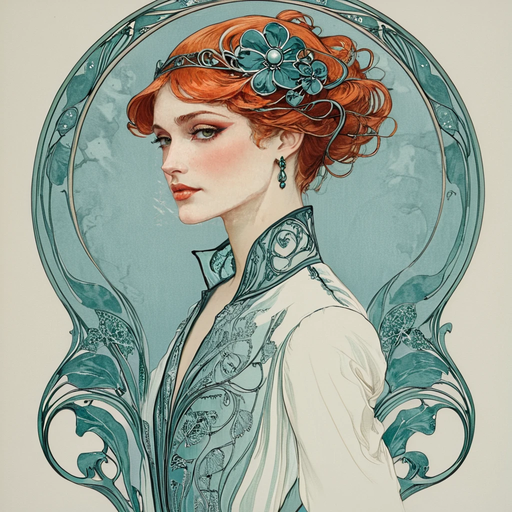 <lora:Art_Nouveau_Fashion_illustrationSDXL:1> Art Nouveau Fashion illustration, Portrait