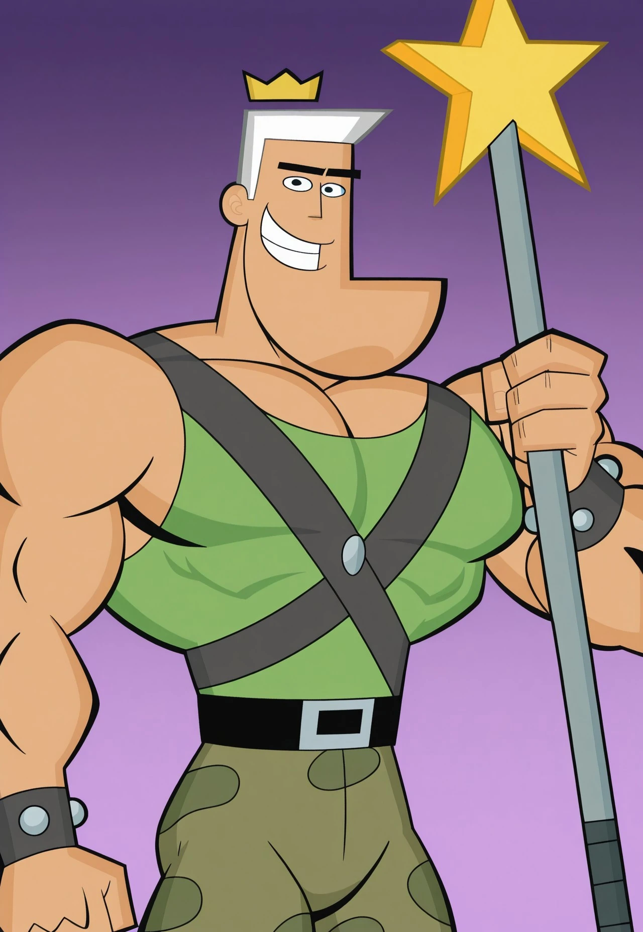 <lora:JorgenVonStrangleLora:1>
((high resolution, masterpiece, RAW Details)), Jorgen Von Strangle, humanoid, human, large muscles, flexing, simple background, tank top, pants, boots. flexing muscles, smile, large bulge, bodybuilder, smirk, solo