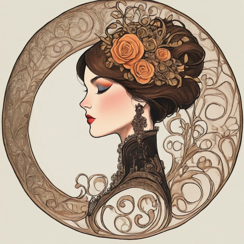 <lora:Art_Nouveau_Fashion_illustrationIllustrious:1> Art Nouveau Fashion illustration, Portrait