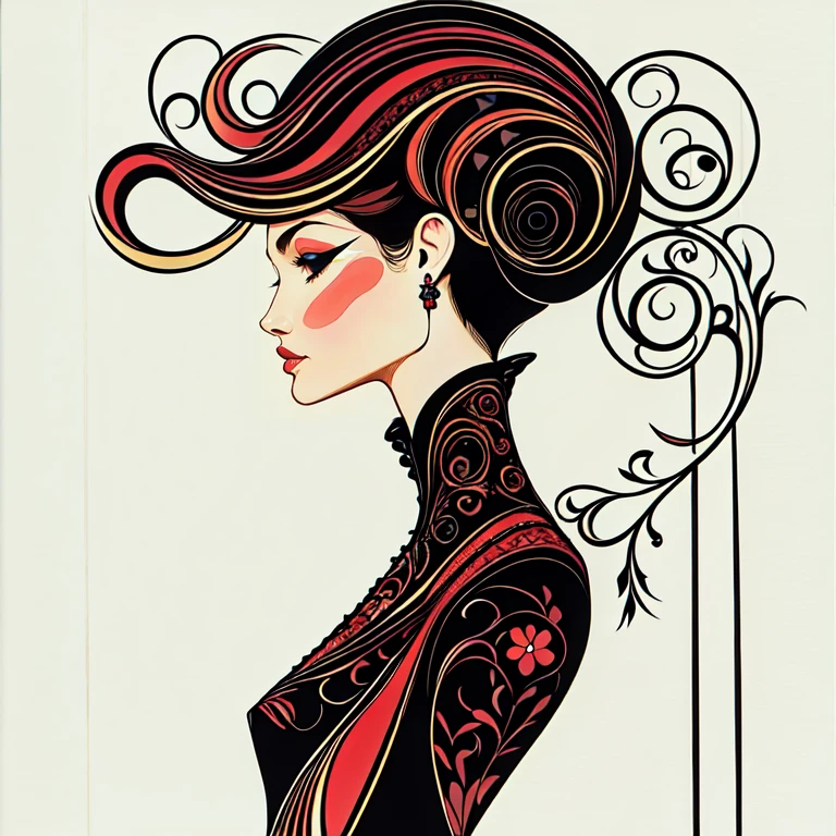 <lora:Art_Nouveau_Fashion_illustrationSD1:1> Art Nouveau Fashion illustration, Portrait