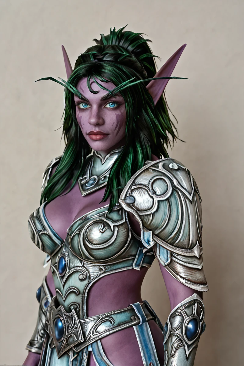 A orc woman in a red armor sitting on a grass with a sword orc girl green skin, detailed eyes, beautiful eyes, short hair, orc teeth, black mohawk hair, chinese ornaments, oil painting, vibrant colors, soft lighting, fantasy, magical, ethereal, mystical, delicate features, intricate details, leather armor, graceful pose, enchanting atmosphere, dreamlike background, misty forest, sparkling dust, bewitching smile, otherworldly charm, mythical creature, whimsical, enchantress, captivating presence, graceful movements. (best quality, highres, ultra-detailed, photorealistic), HDR, vivid colors, bokeh,