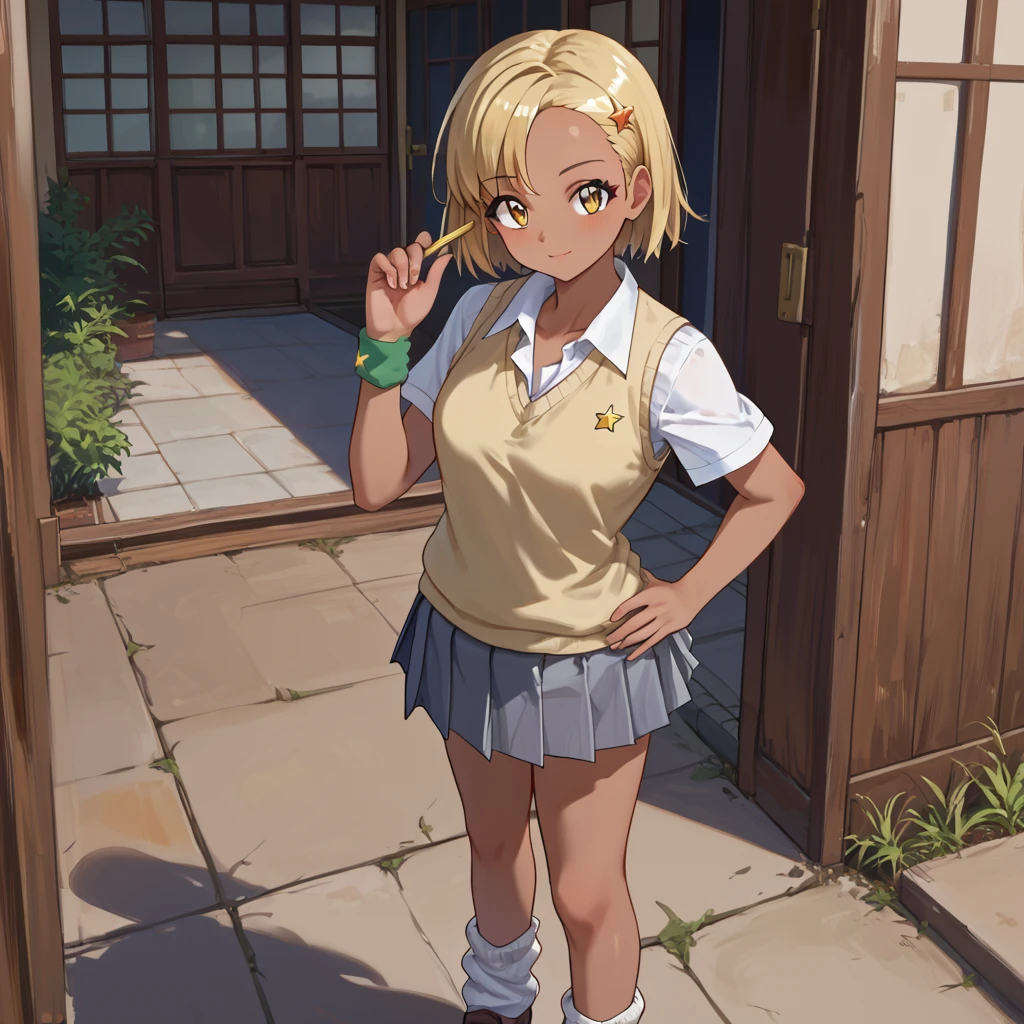 (masterpiece, best quality:1.2), extremely detailed, ambient soft lighting, 4K,
1girl, solo, standing, upper body, (from below:1.2), toga himiko, himikotoga, togahimiko, dutch angle,
yellow eyes, bags under eyes, long eyelashes, thick eyelashes, looking at viewer, looking down,
blonde hair, short hair, double bun, messy hair, long sidelocks,
smile, open mouth, fangs,
serafuku, beige cardigan, pleated skirt,
erection, large penis, large testicles, cock sheath, (skin-colored testicles, skin-colored penis:1.2),
outdoors, alley, houses, greenery, plants,
infp mulher jovem, lindos seios grandes, Camisa de abertura frontal, Pintura corporal com desenhos pop desenhados diretamente em todo o corpo, Forms of the heart, Design de Arte Pop, Moda de vanguarda, inovador, The center of attention, tokyo prefecture, Nova Iorque, Design de arte especial, pelos pubick, Detalhes Cameltoe, -lema, Antecedentes do romance,Um cabelo escuro