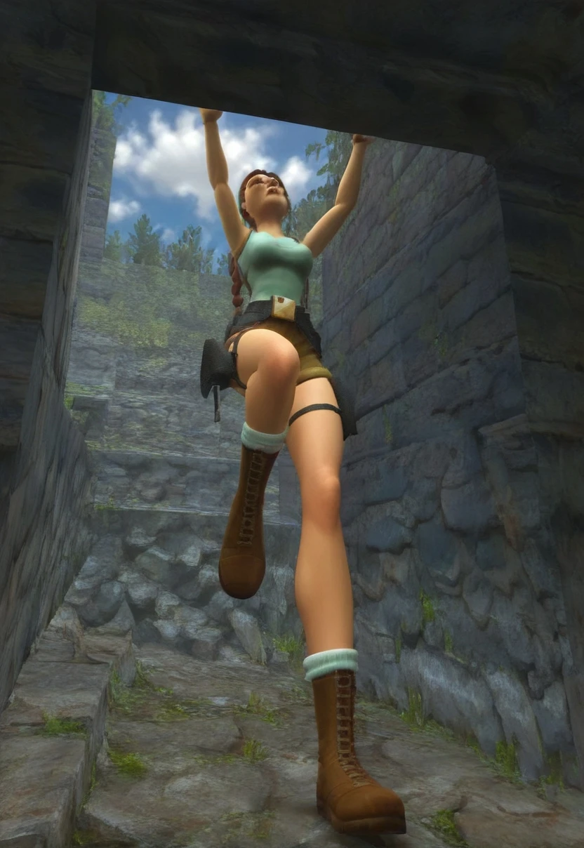 Front view. slim Lara Croft in the amazon rain forest. Heavy bosom G cup size. Wearing a Yellow, cut-down Crop-Top and tight, spandex double compression, shorts, grey sneakers. Crouching low down, creeping slowly and carefully through the ground dwelling plants and shrubs trying not to be seen by her quarry. Eyes alert for movement.  Hazel eyes. (detailed eyes:1.4), Bokeh, depth of field. detailed hair. Heavy Augmented bosom. Nipples.  (play of light and shadow:1.2), ultra detailed,  Ponytail hairstyle. Mouth open. Enjoying squatting on a huge dildo. ((Head to toe full body shot)) (((Nipples, very obviously, showing through her clothing))) shocked eyes. (((Full body shot))) (((Tongue dangling down way out of her mouth))) orgasmic face