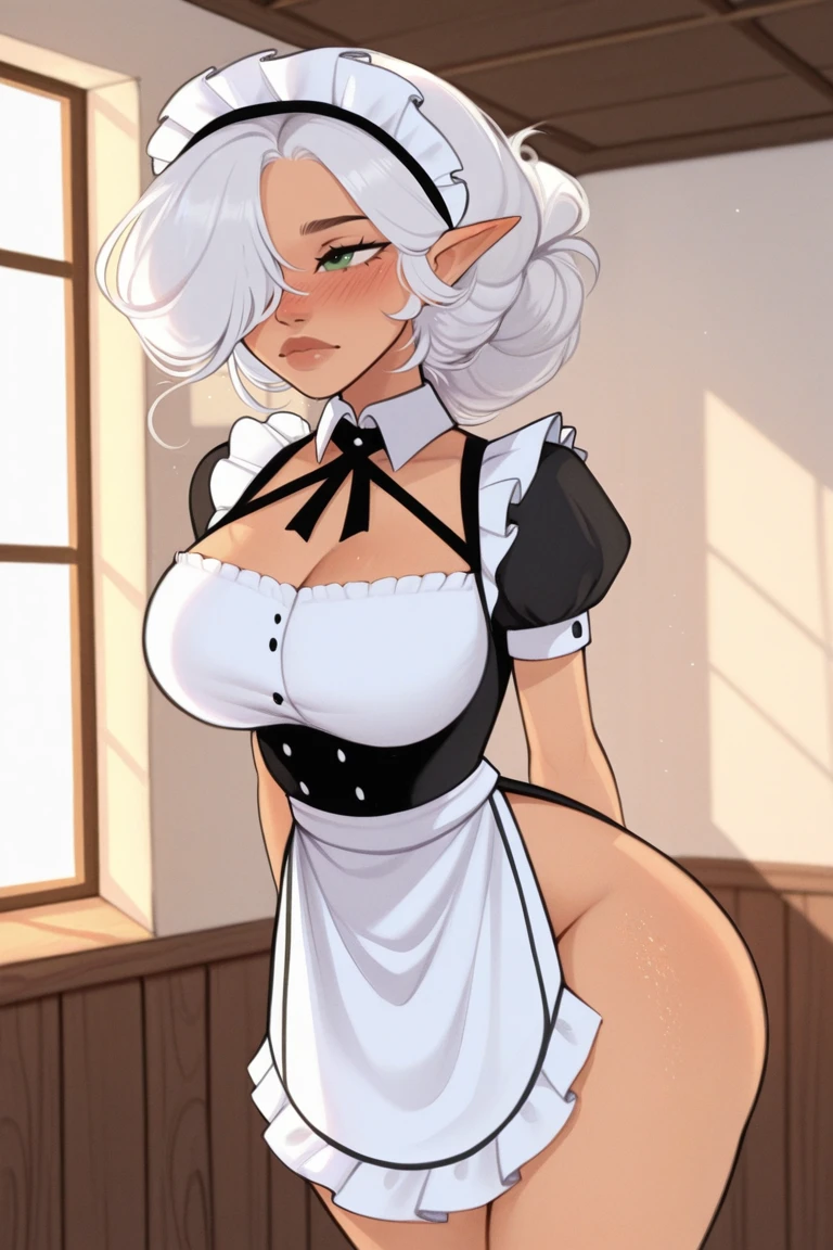 (masterpiece), best quality, expressive eyes, perfect face, long White Hair, orange eyes, milf , pink lips , milf face, short white dress ,cow ears , cow girl, 1girl, seductive smile, Neon Light, IncrsHeadGrabPOV,madure girl, Chubby, thicc , Landscape, Japanese hotel room