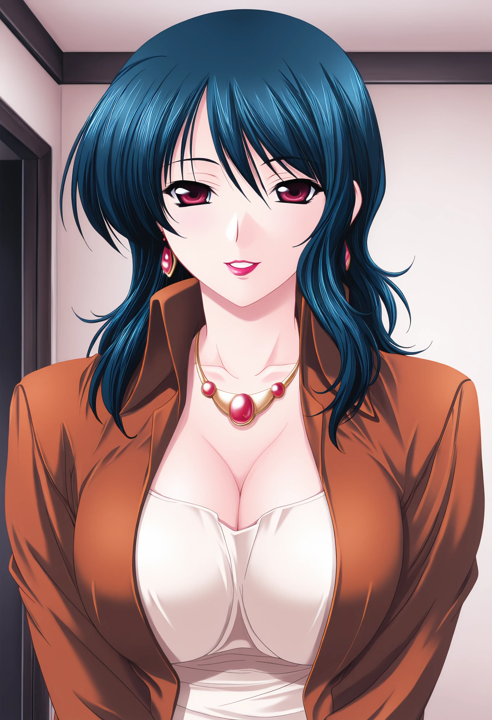 (((tifa lockhart))), blue dress, cleavage, thigh high boots, looking at viewer, shy, smiling