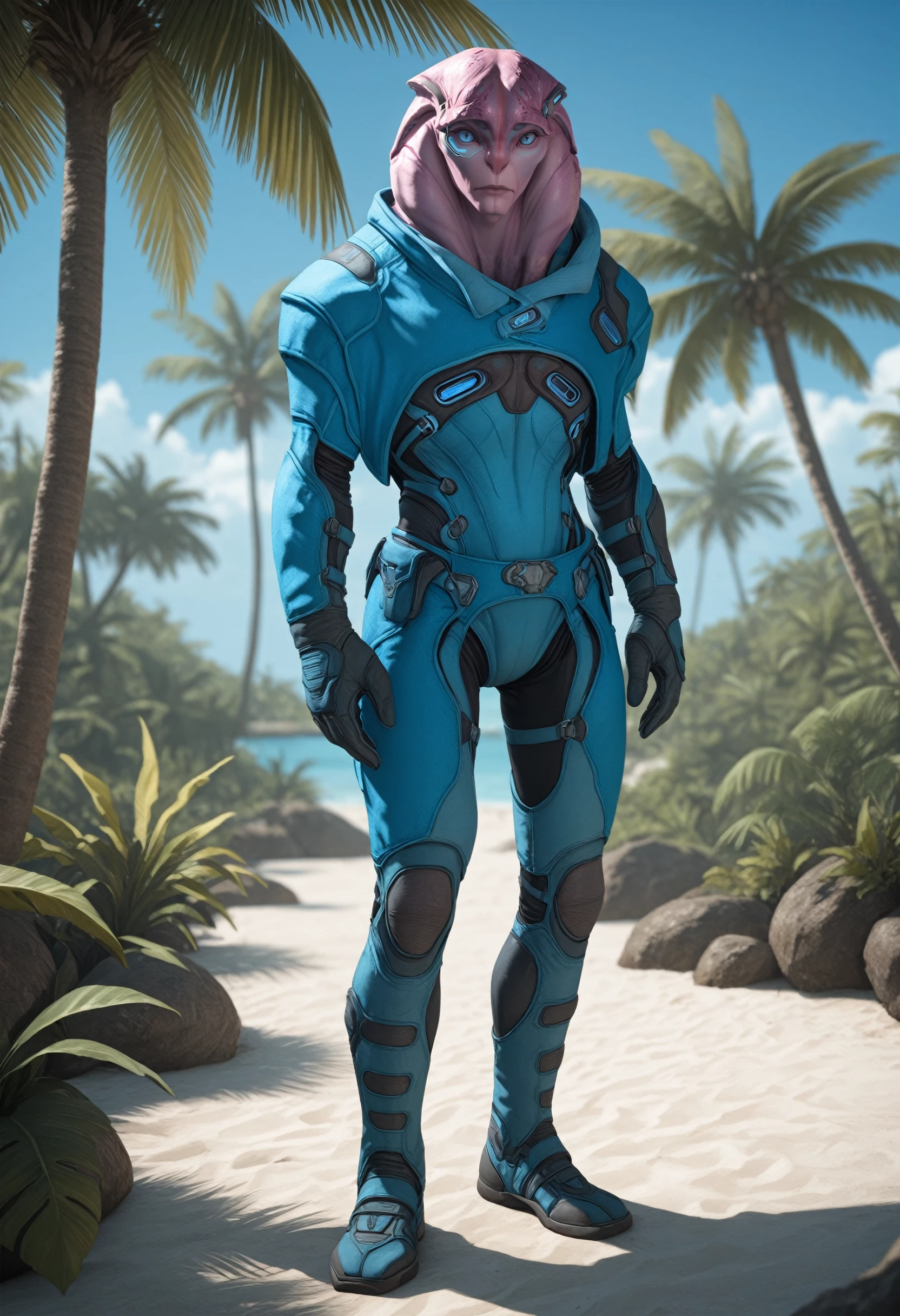 masterpiece, best quality, absurdres, highres, extremely high detail,
<lora:ILMEAJaal:1.0>
MEAJaal, 1boy, alien, pink skin, blue eyes, full body, Aqua Blue Lagoon with Overhanging Palm Trees