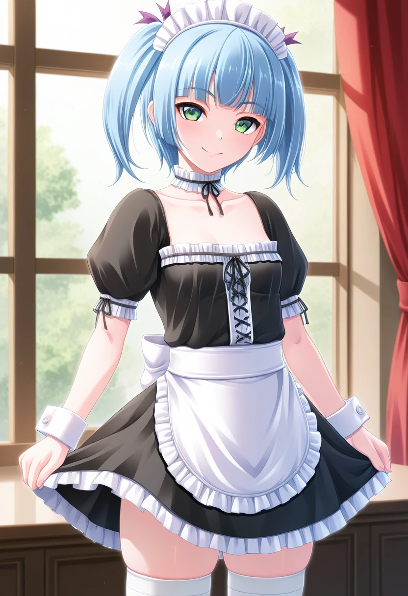 rezerorem, rem, blue eyes, blue hair, hair ornament, hair over one eye, hair ribbon, short hair, x hair ornament,大きなおっぱい
BREAK apron, black ribbon, black skirt, black sleeves, detached collar, detached sleeves, flower, frilled apron, frilled skirt, frills, head wreath, long sleeves, maid, miniskirt, neck ribbon, purple ribbon, ribbon, ribbon trim, ribbon-trimmed sleeves, roswaal mansion maid uniform, short hair, skirt, thighhighs, waist apron, white apron, white thighhighs,
BREAK outdoors, city,
BREAK looking at viewer, 
BREAK (masterpiece:1.2), best quality, high resolution, unity 8k wallpaper, (illustration:0.8), (beautiful detailed eyes:1.6), extremely detailed face, perfect lighting, extremely detailed CG, (perfect hands, perfect anatomy),