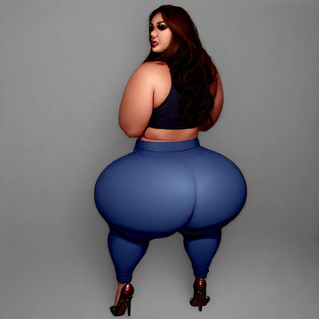 view from behind, huge butt, thick thighs, wide hips, slim waist, curvy Maxine Dupree secretary, MILF, Braided hair, Eyes aligned, smiling, very long straight hair, She will be wearing a tight skirt, She will be wearing a striped blouse, thin waist, colossal breasts,