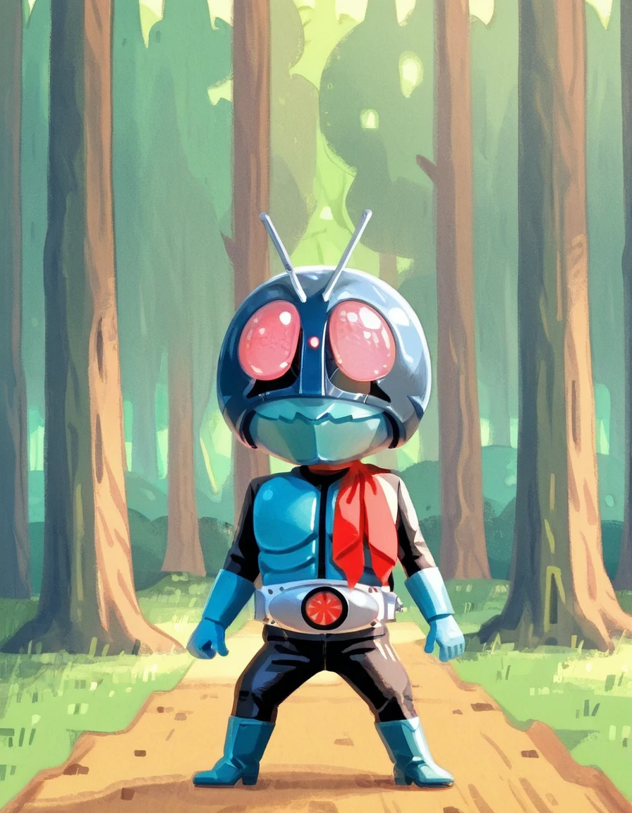 <lora:Kamen_Rider_Ichigo_Illustrious:1>1boy, solo, male focus, tokusatsu, belt, antennae, boots, rider belt, kamen rider ichigo, forest <lora:Amelicart_style_Illustrious_Xl:1> 0mel1c0rt , chibi only