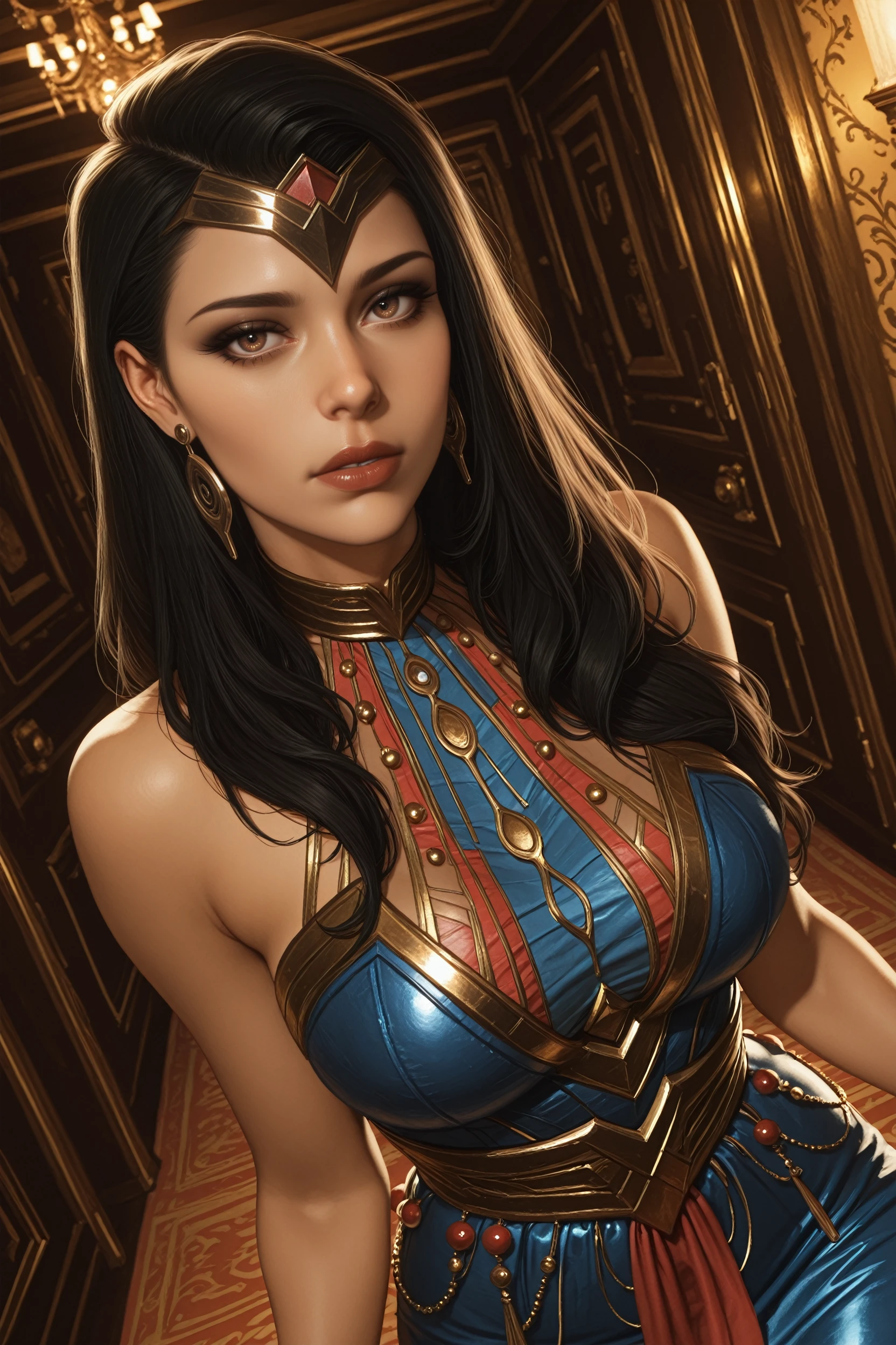 Cersei Lannister, as an anime character, brilliantly depicted with intricate details from the Game of Thrones series. her highly detailed attire, consisting of a majestic robe, shimmering with golden threads, accentuates her regal demeanor. The anatomy is portrayed with utmost accuracy, showcasing every curve and line of her body, conveying her stern and calculating nature. The cinematic color grading sets the scene, with hues of deep purple and harsh reds, reflecting her power and dominance. A shallow depth of field keeps the focus solely on Cersei, while the background is blurred with beautiful bokeh, enhancing the sultry look, seductive,