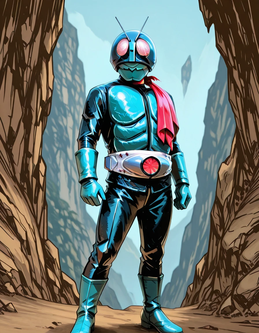 <lora:Kamen_Rider_Ichigo_Illustrious:1>1boy, solo, male focus, tokusatsu, belt, antennae, boots, rider belt, kamen rider ichigo, rocky mountain <lora:TTCSV1.0:0.8> TTCSV1.0