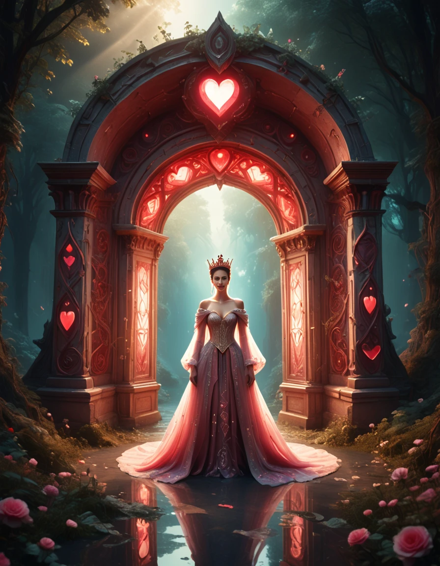 mesmerising, dreamy, ethereal, mystical portal, queen of hearts, <lora:AliceInWonderlandStyleV1:1.5>
