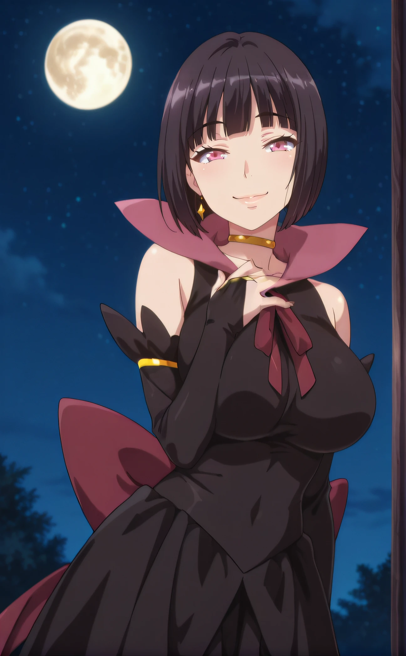 anime, hdr, soft light, ((best quality)), ((masterpiece)), (detailed), <lora:ErikoFinalFinalFix-000020:1> eriko, medium breasts, (spiked tail:0.9), red dress, black bra, red capelet, fur trim, black elbow gloves, looking at viewer, indoors