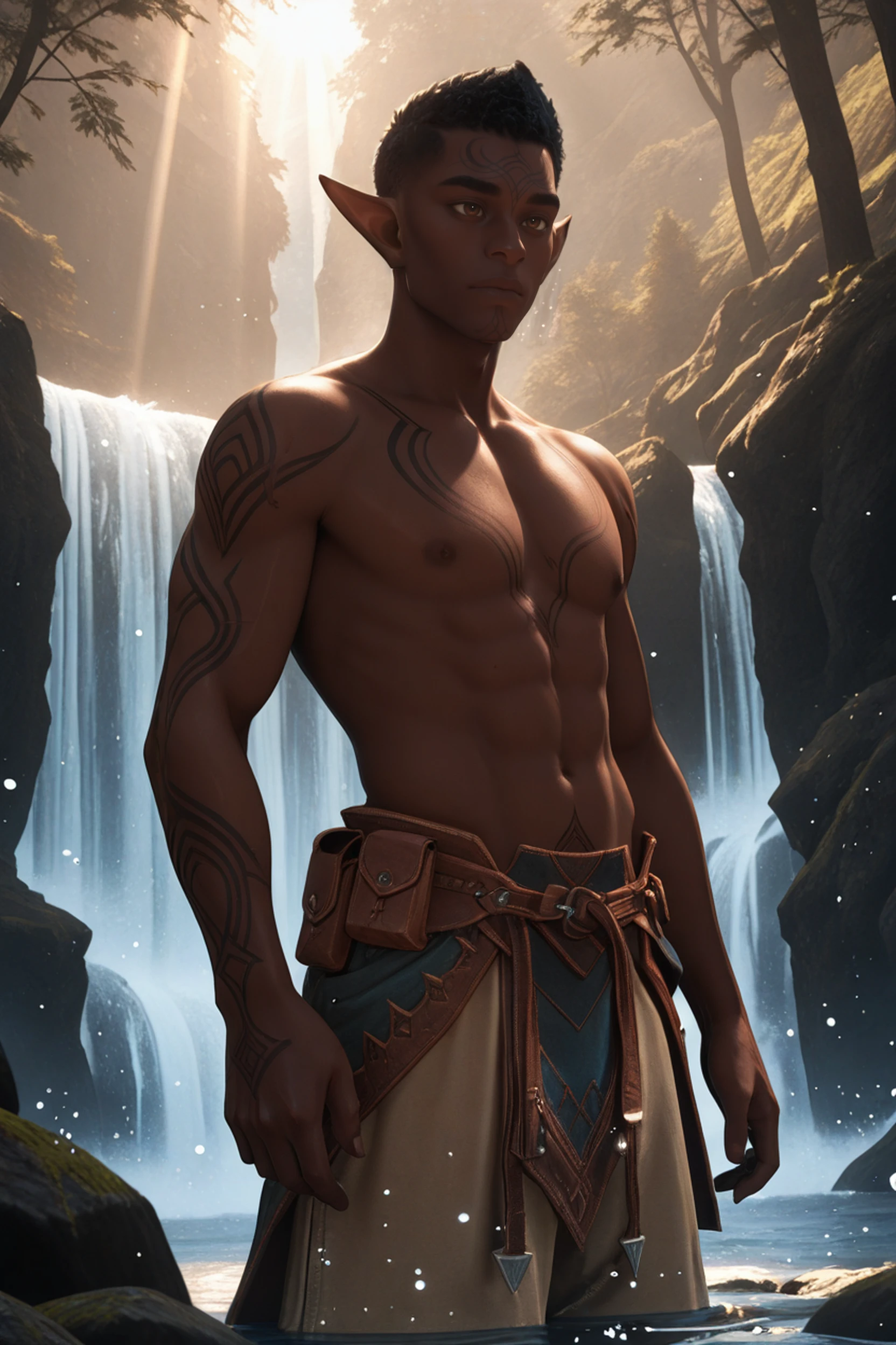 Man with a hat and a green light, Feiticeiros Cyberpunk Africanos, ayahuasca shaman, com runas brilhantes no corpo, pele escura, he is casting a lighting spell, estilo anime afro samurai, pele negra escura, 3D-rendering