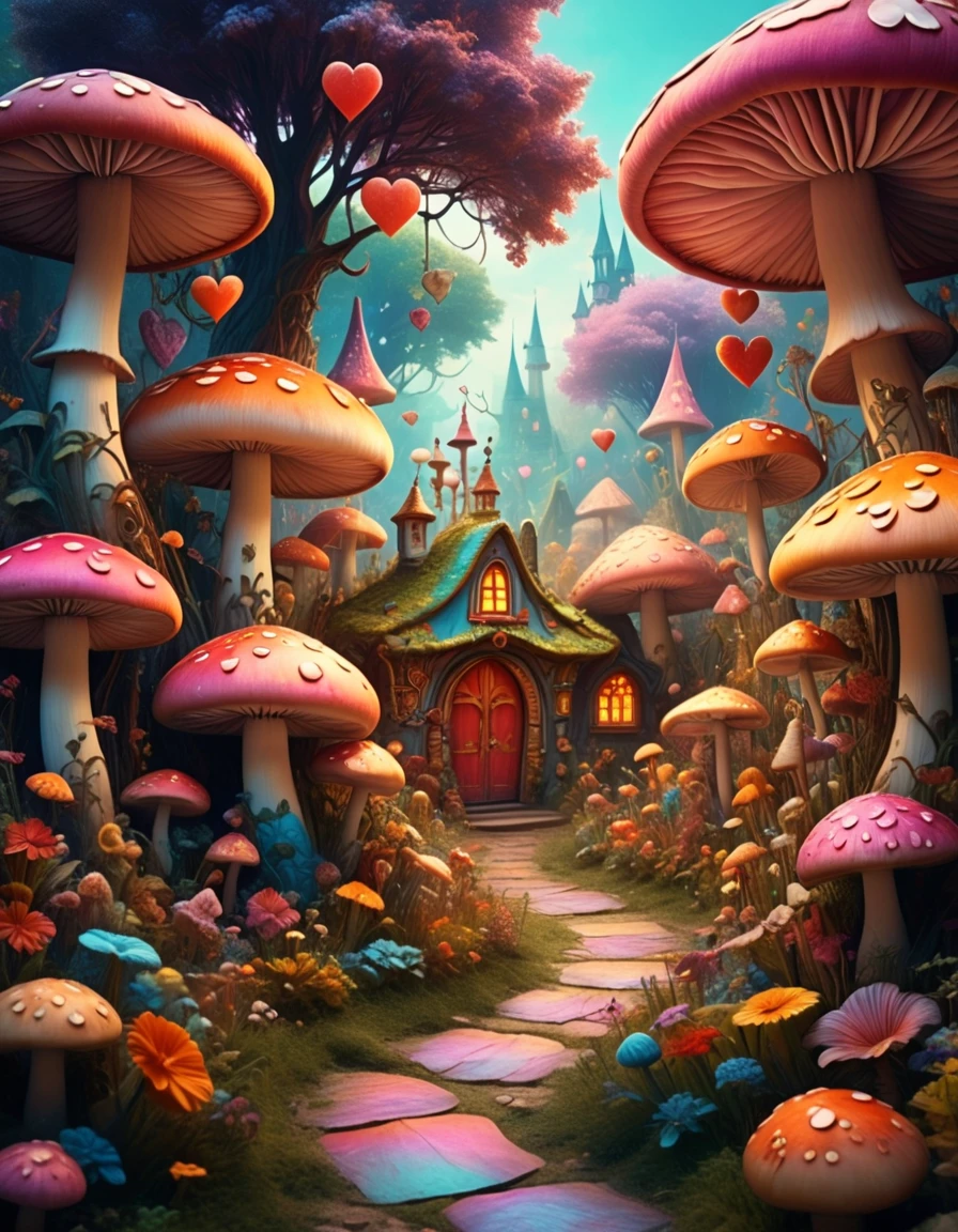 mesmerising, dreamy, ethereal, magical village scene, queen of hearts, colorful, vibrant, mushrooms, magical, alicestyle, (caterpillar:1.4),
<lora:AliceInWonderlandStyleV1:1.5>