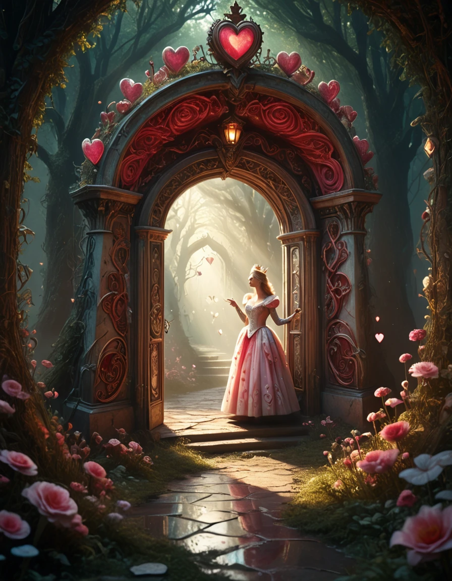 mesmerising, dreamy, ethereal, mystical portal, queen of hearts, <lora:AliceInWonderlandStyleV1:1.5>